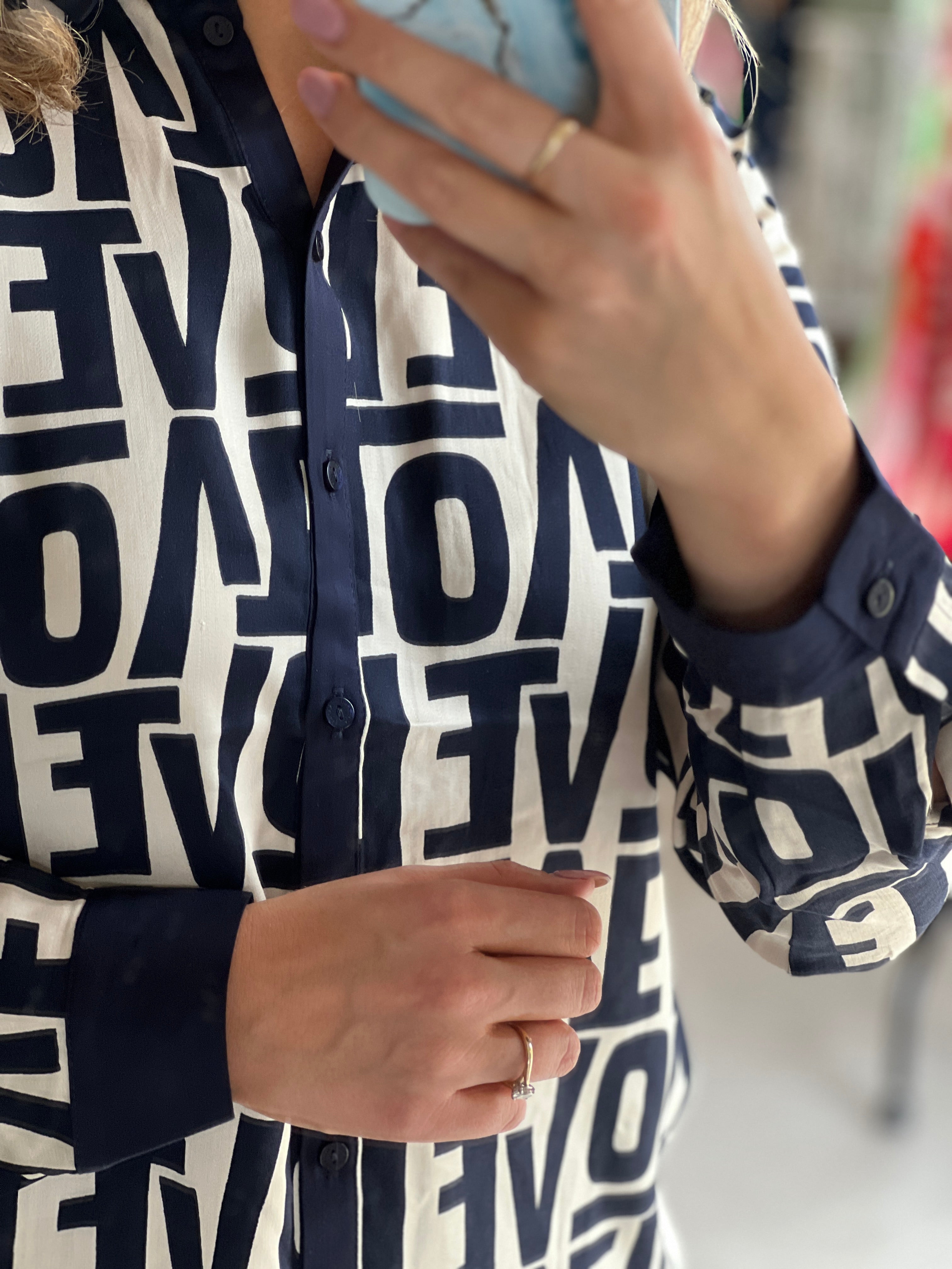 Milano Italy Love Print Shirt In Navy Multi
