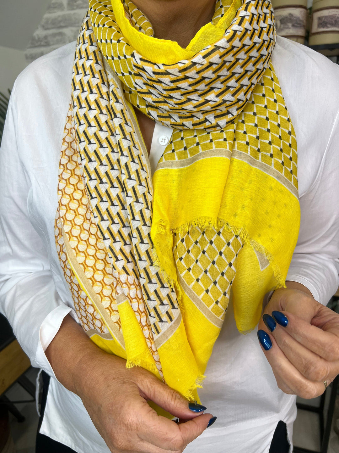 Olive Patterned Scarf In Yellow Mix