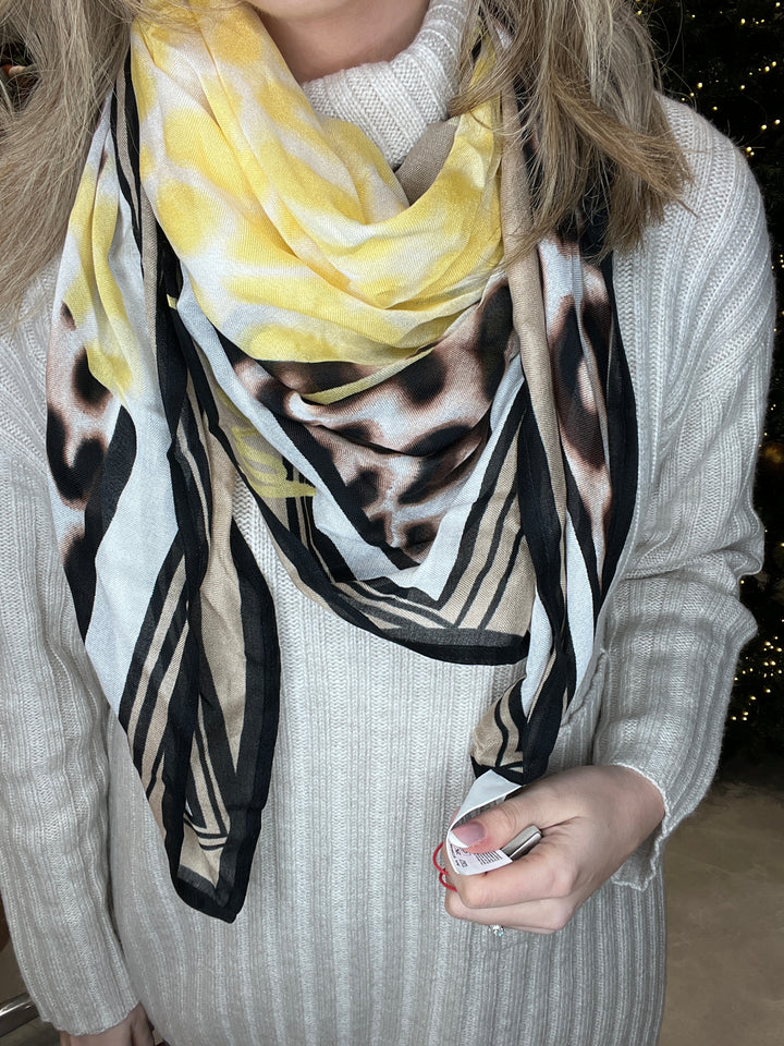 Street One leopard Square Scarf In Yellow Multi