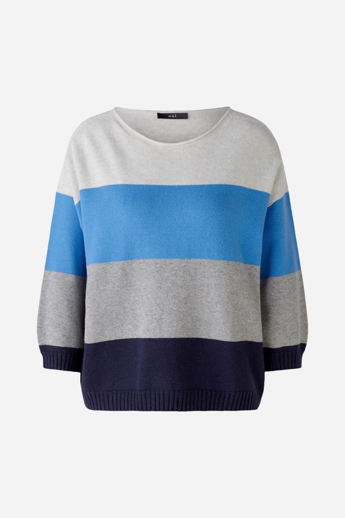 Oui Striped Jumper In Light Grey & Blue