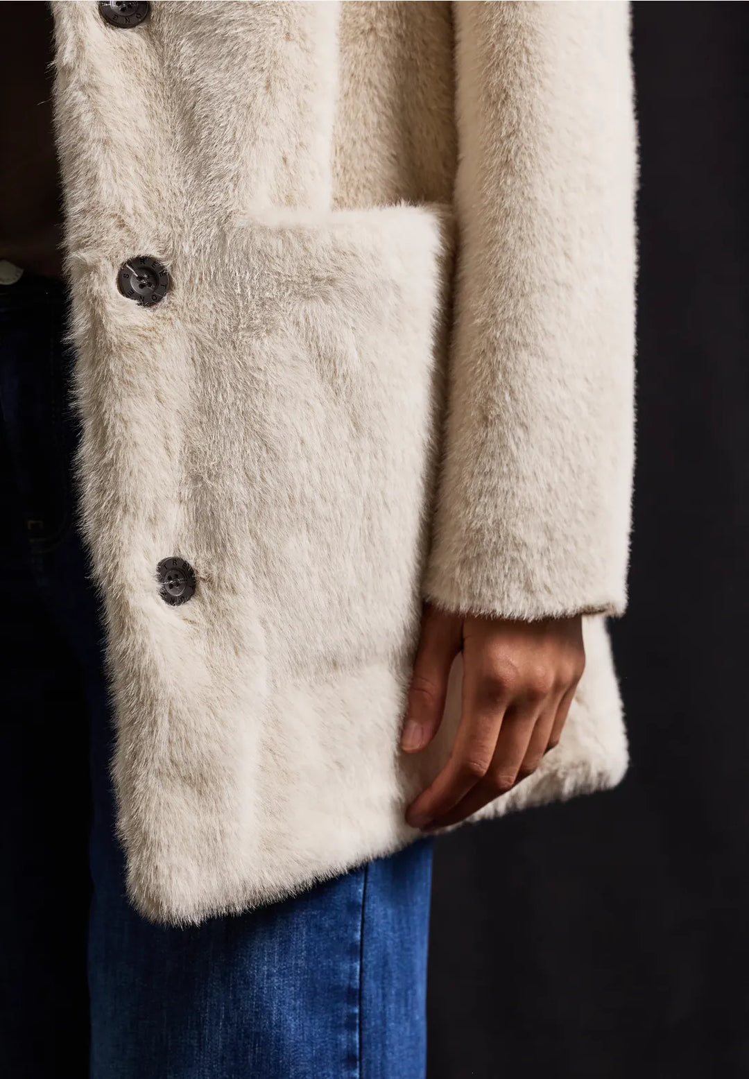 Street One Faux Fur Coat In Pastel Sand