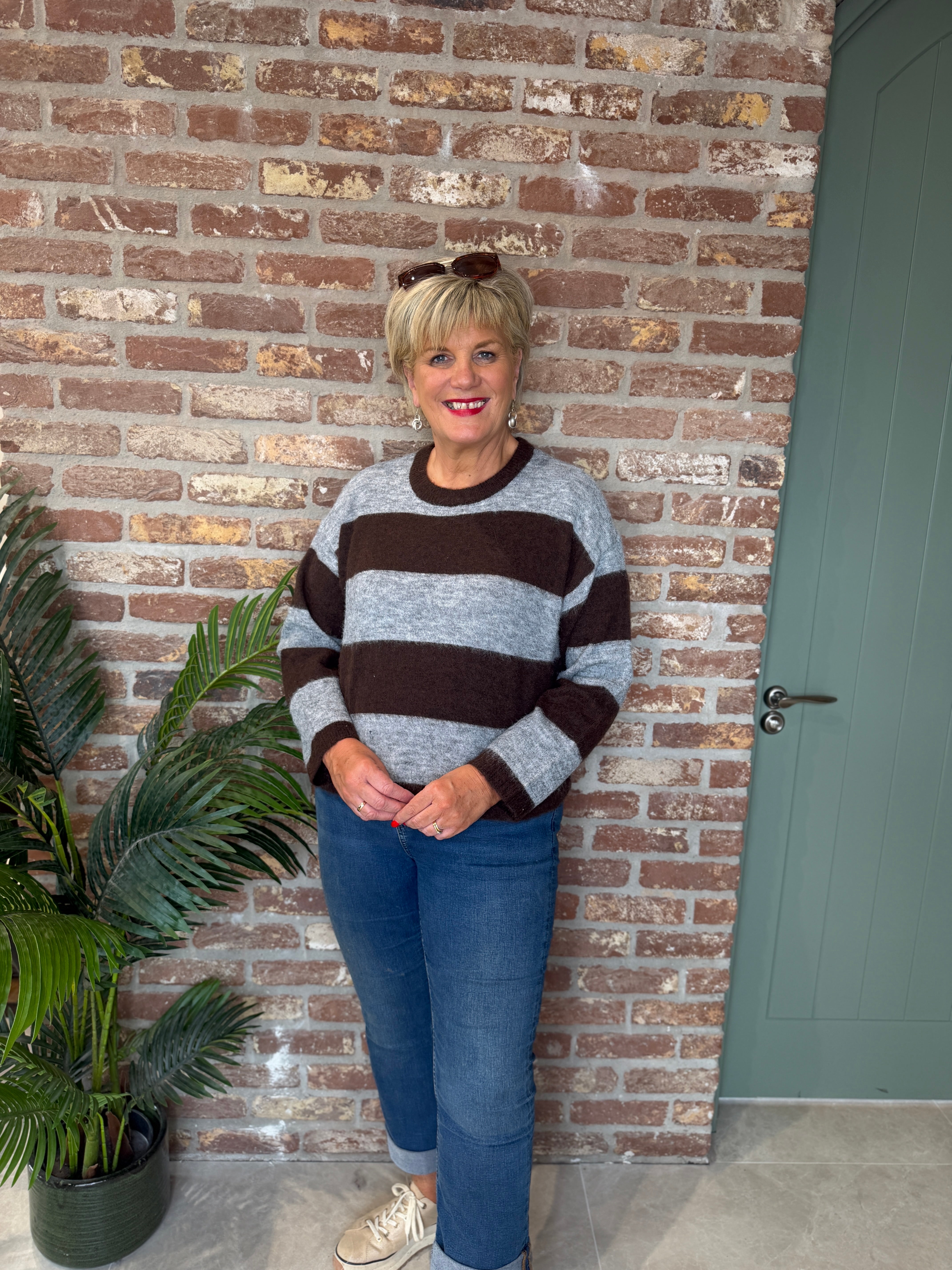Block Stripe Jumper In chocolate & grey