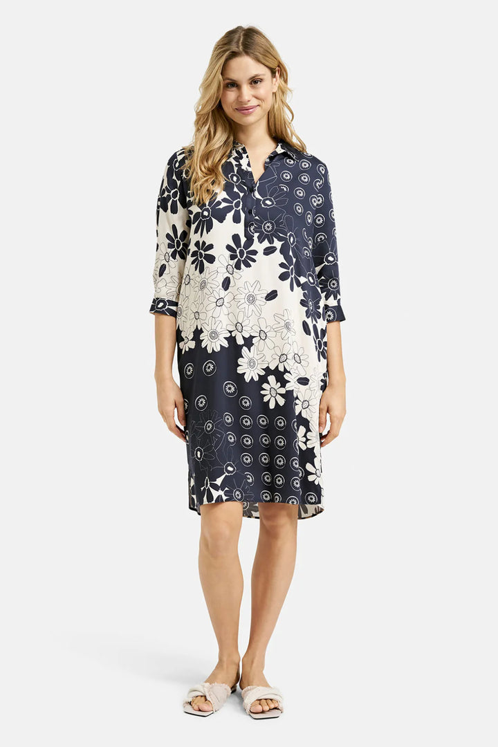 Milano Italy V-Neck Dress In Navy Print