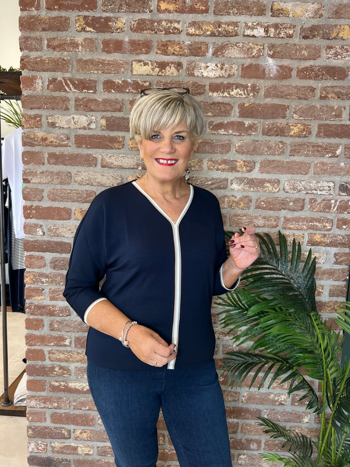 Street One striped panel Jumper In Navy