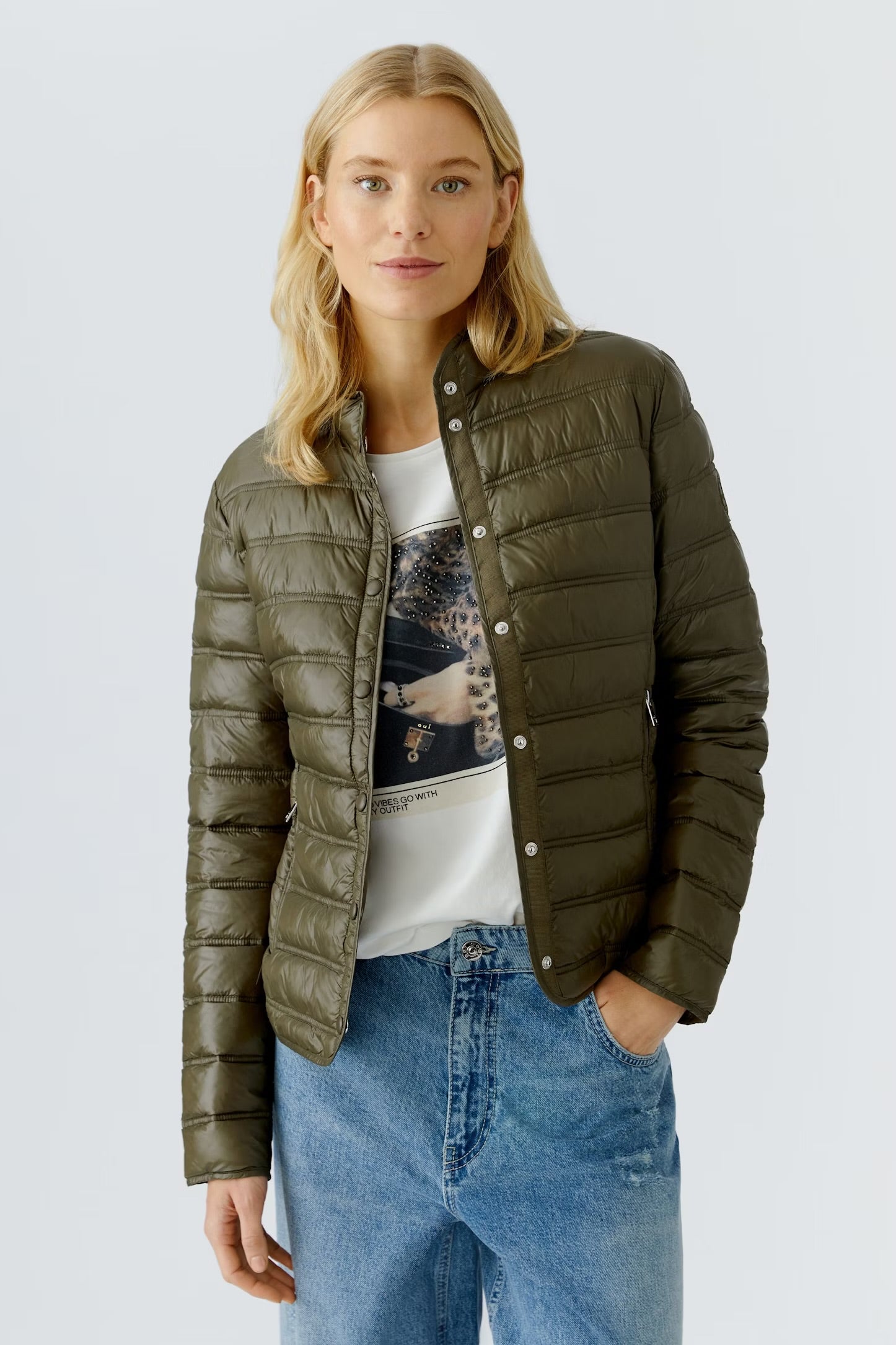 Oui Light weight Coat In Khaki