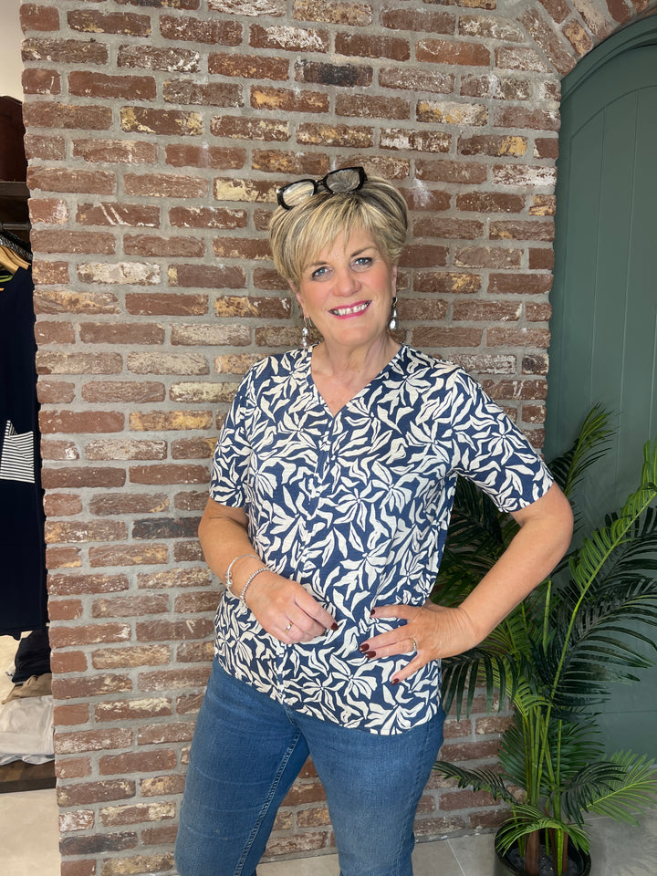 Cecil Multi v-neck Top In sporty denim