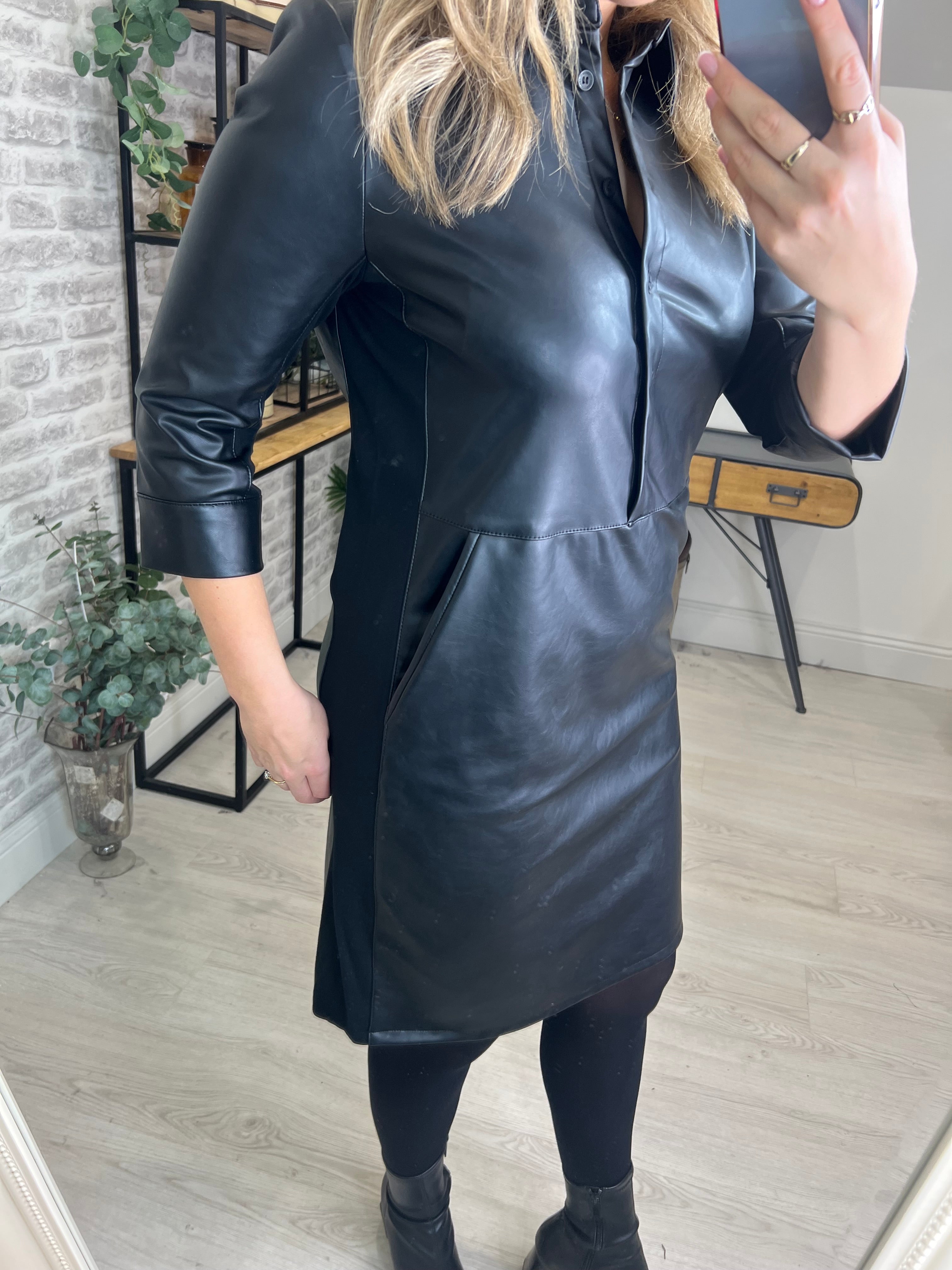 Cecil PU Dress With Collar In Black