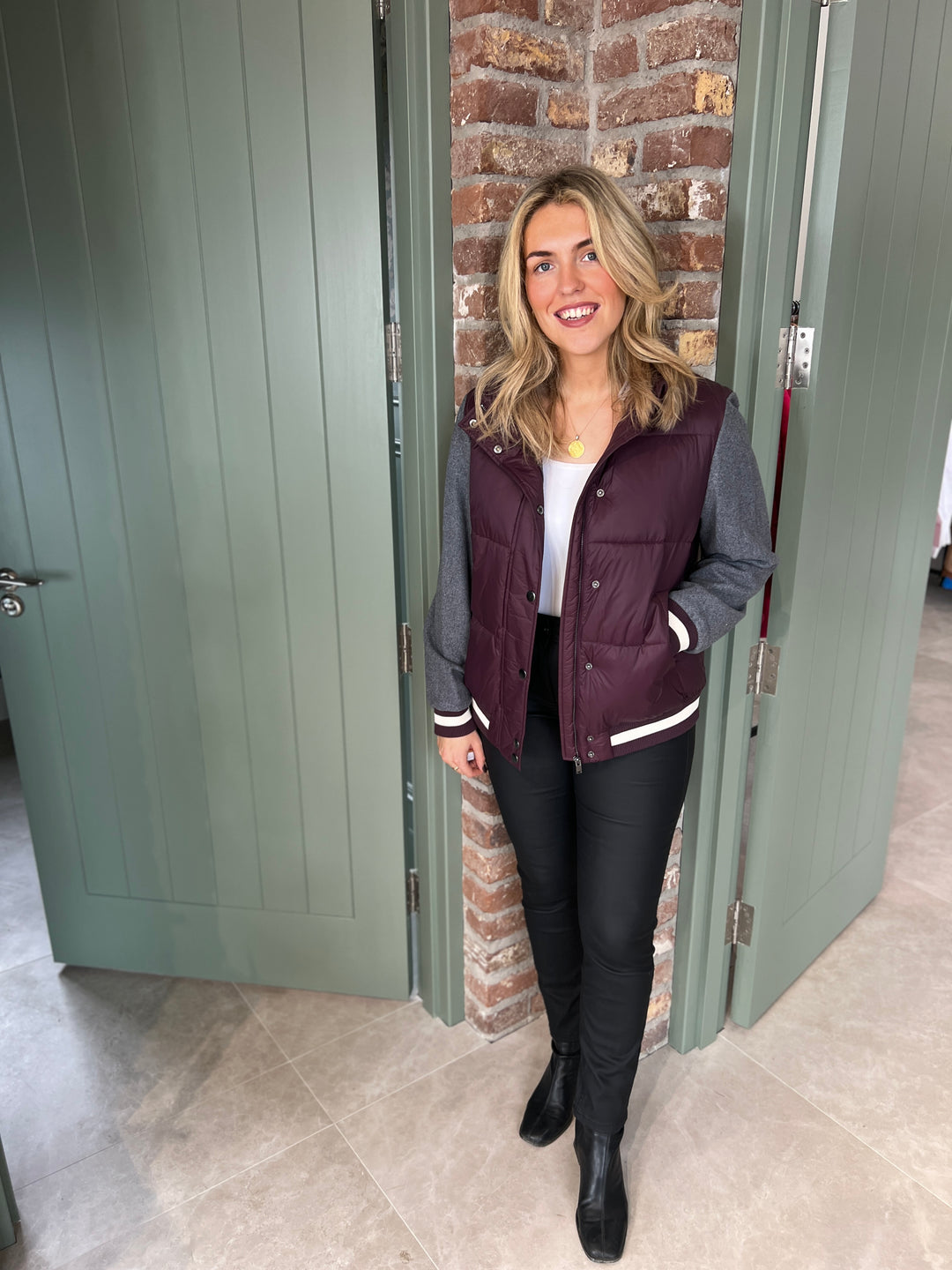 Milano Italy Padded Mix Jacket In Vino