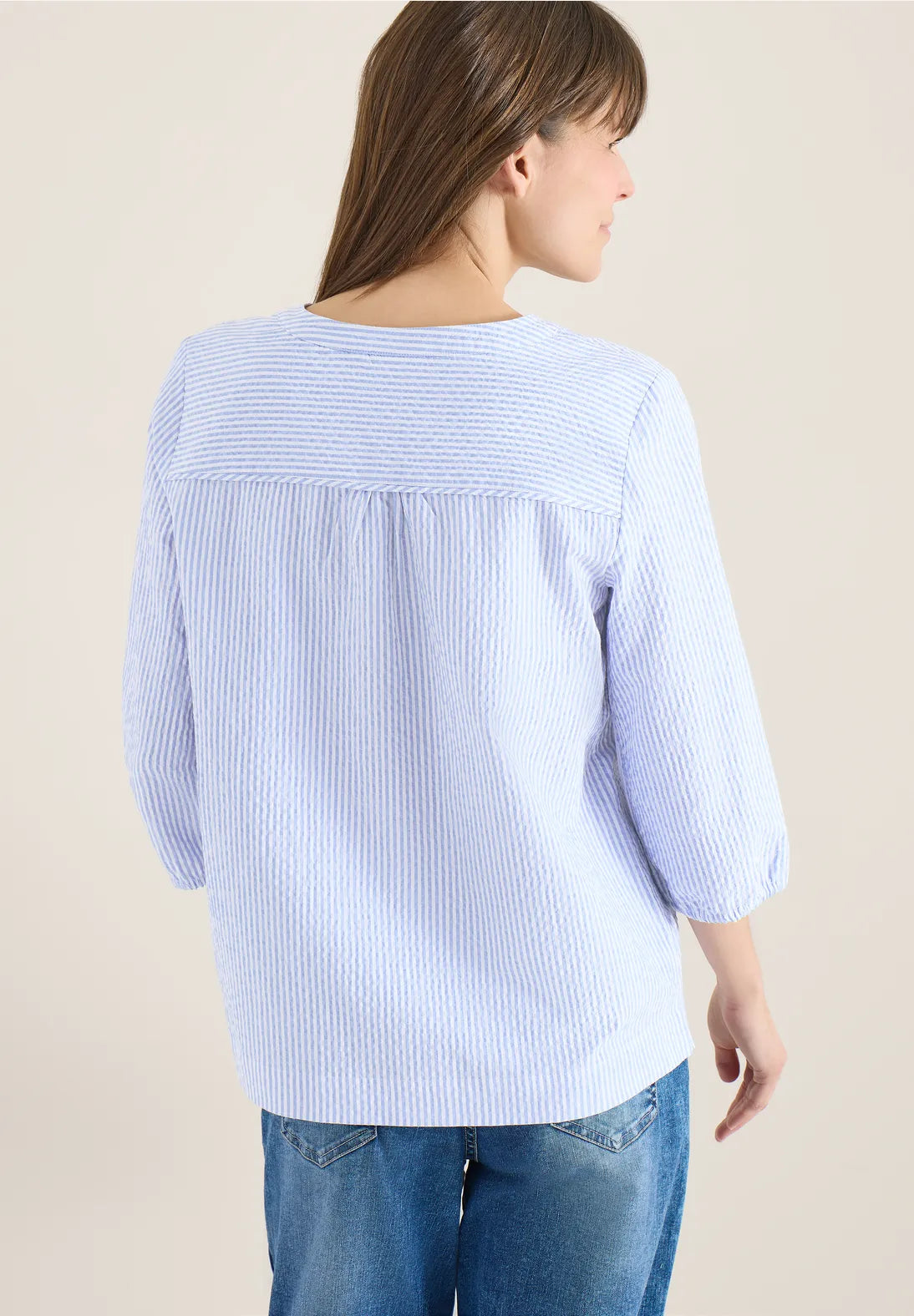 Cecil seersucker Striped Blouse In blouse blue