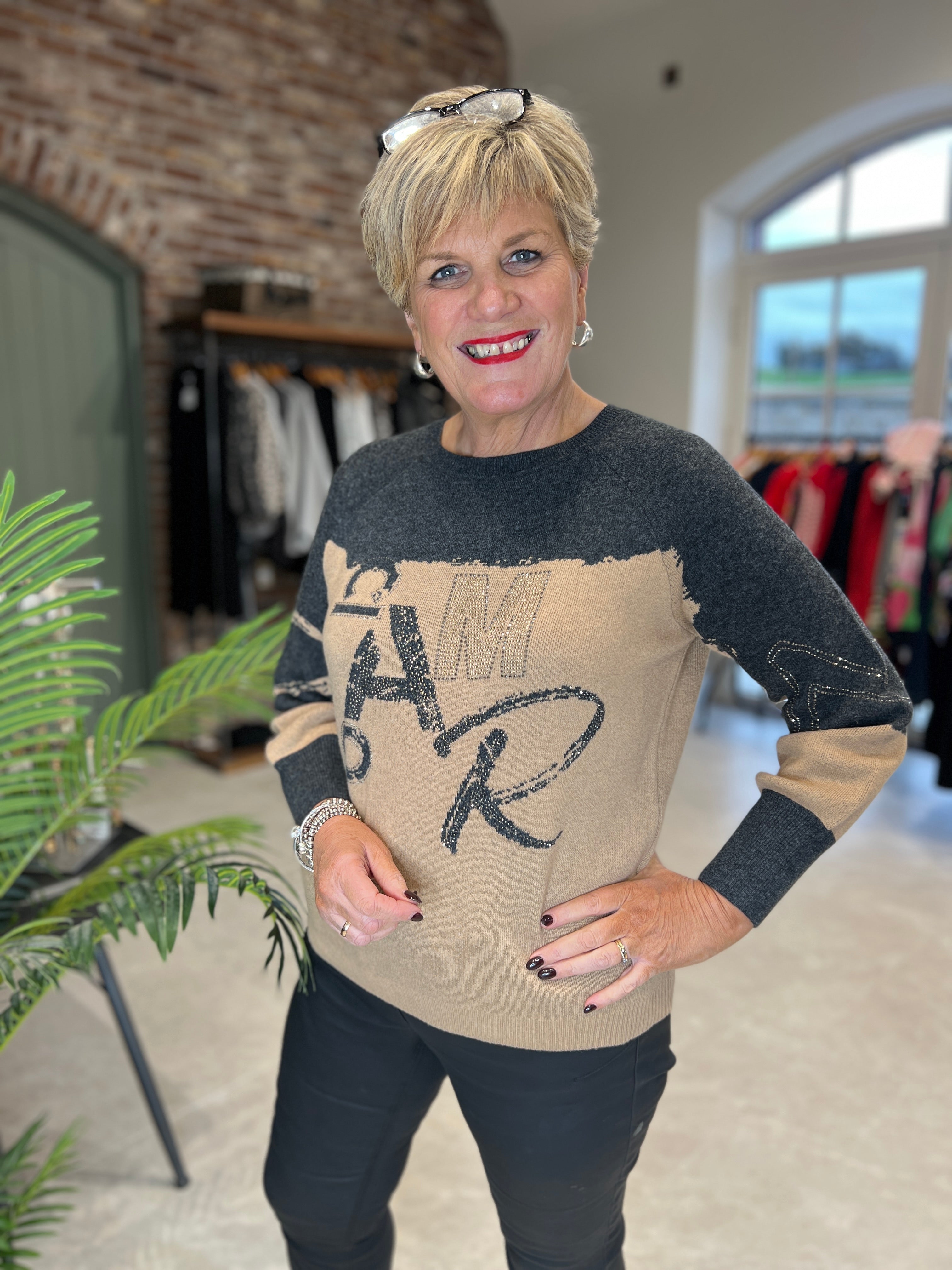 Monari Pullover In Cognac Pattern