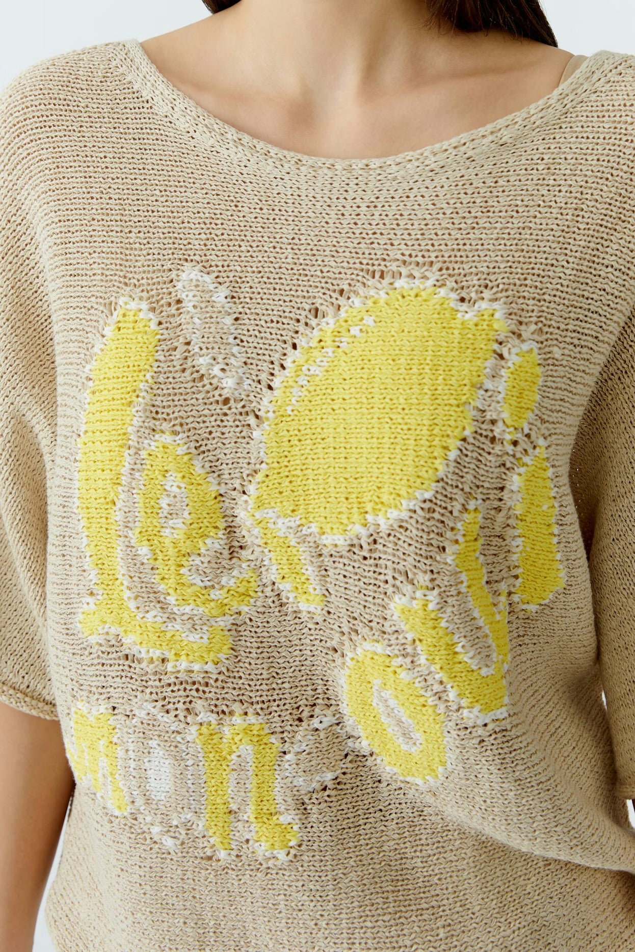 Oui lemon motif pullover In light lemon & camel
