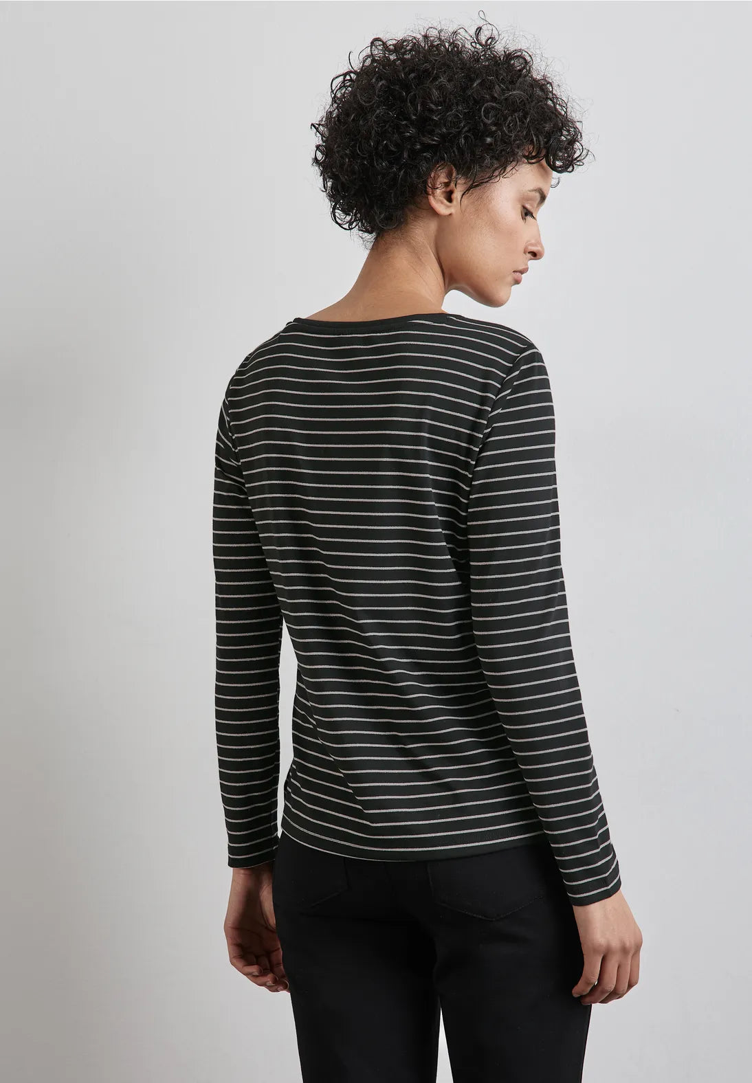 Street One Shiny Stripe Top In Black