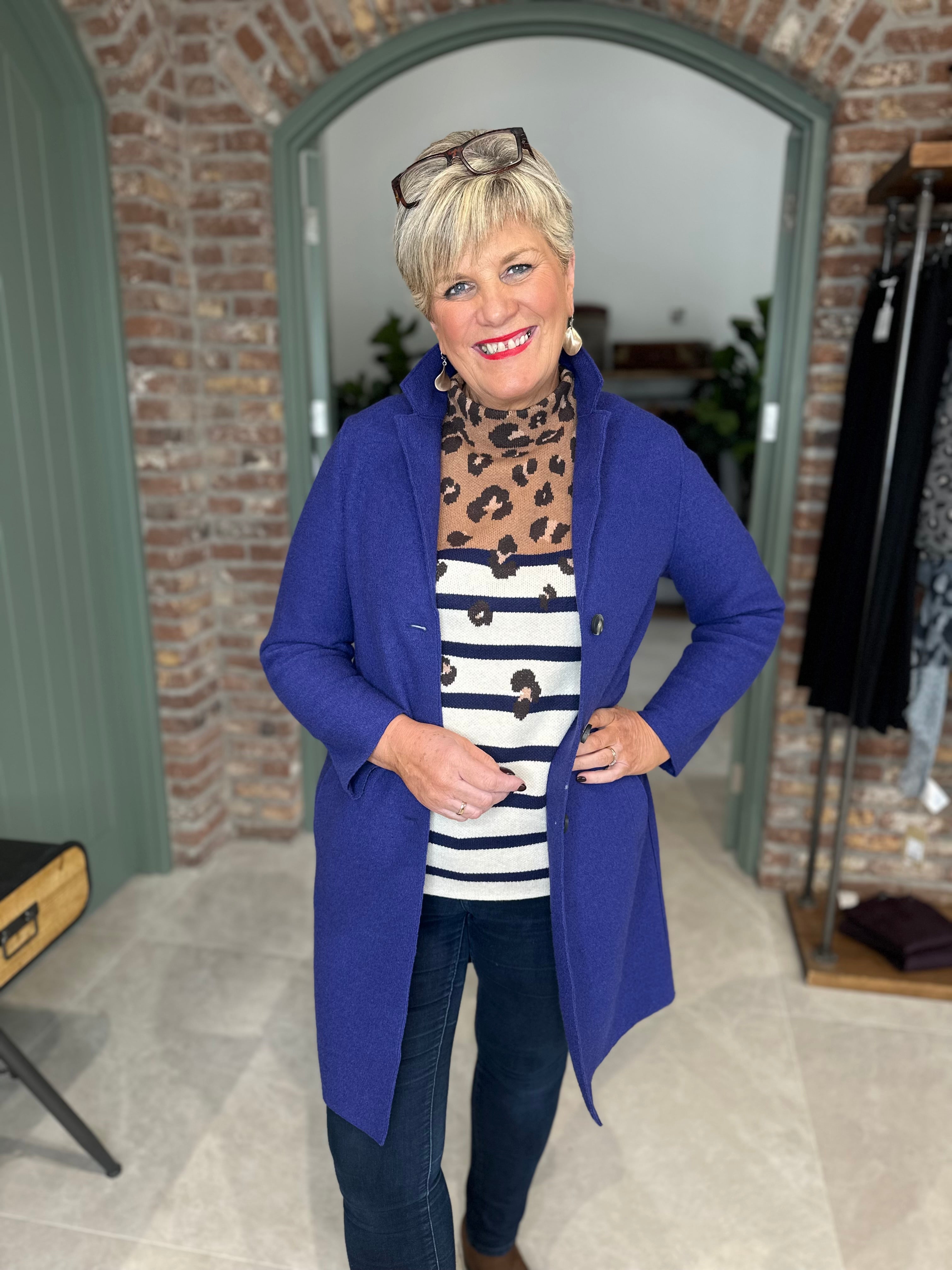 Oui Mayson Boiled Wool Coat In Blue Ribbon