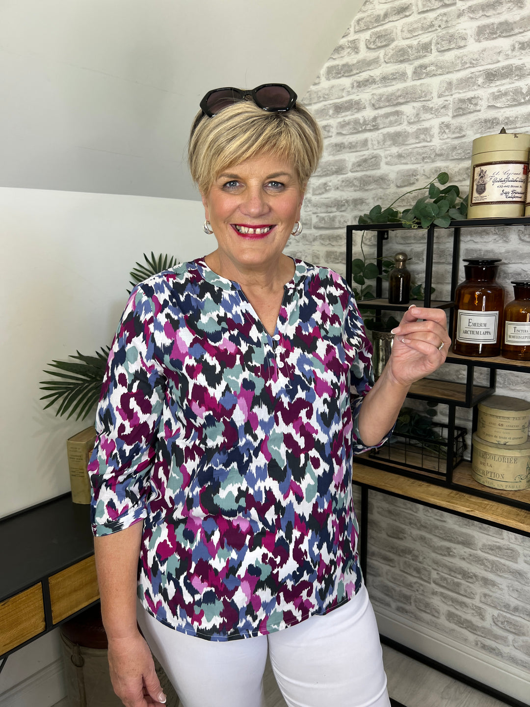 Cecil Patterned Cotton Blouse In Vanilla White