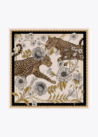 Tigers & flowers square scarf in ecru & black