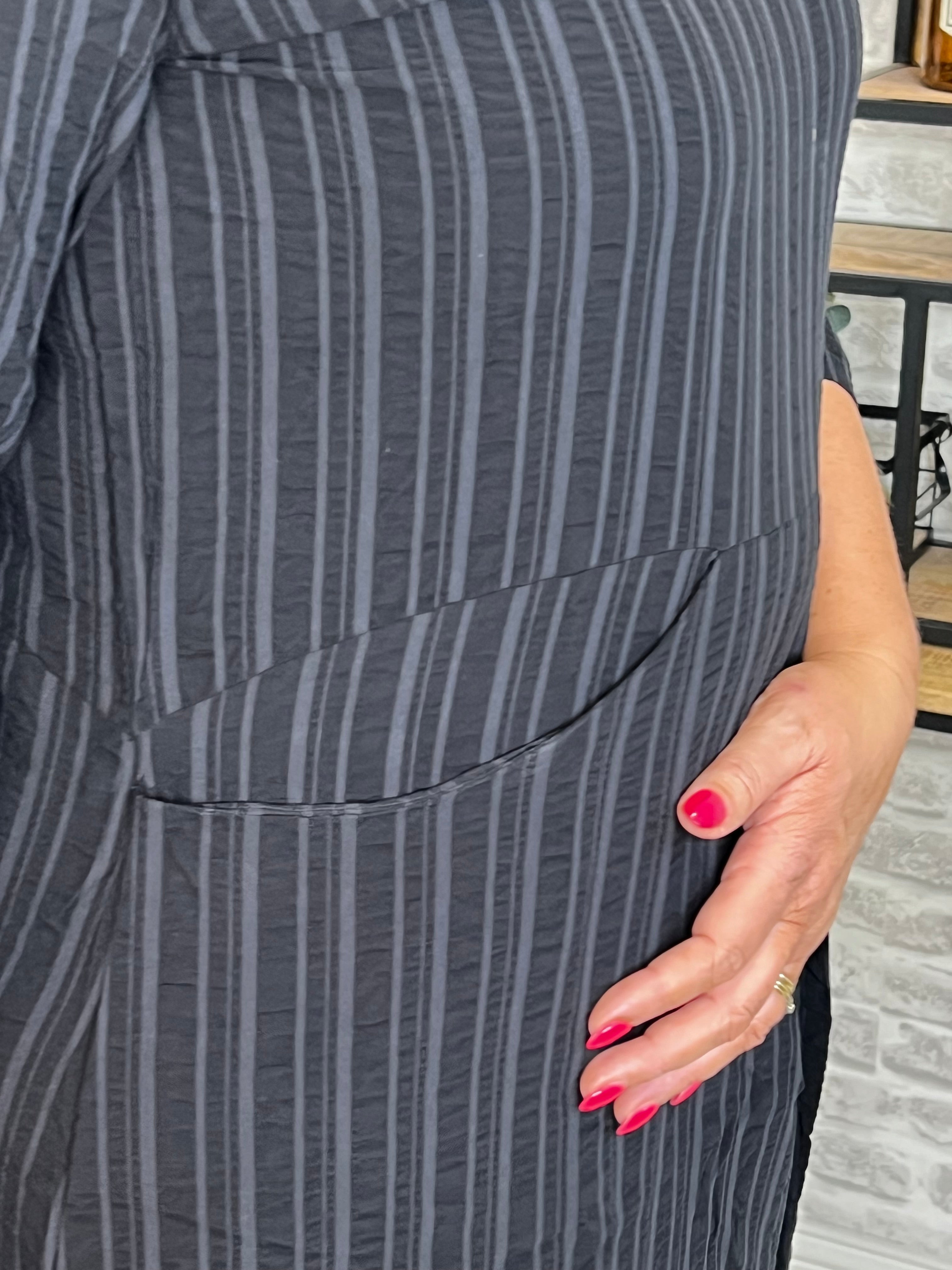 Ever Sassy Striped Dress In Black & Grey