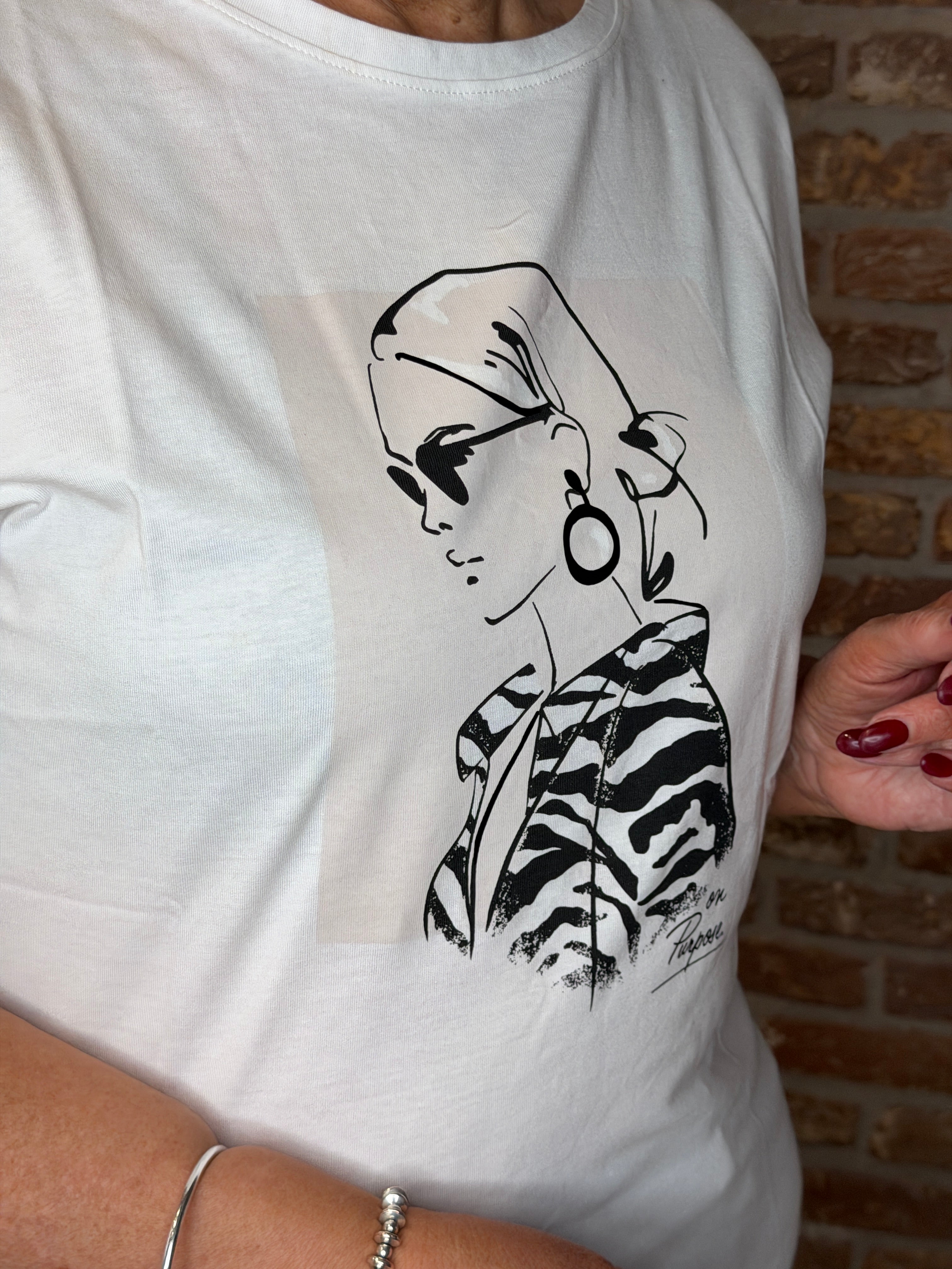 Street One lady print T-shirt In Off White