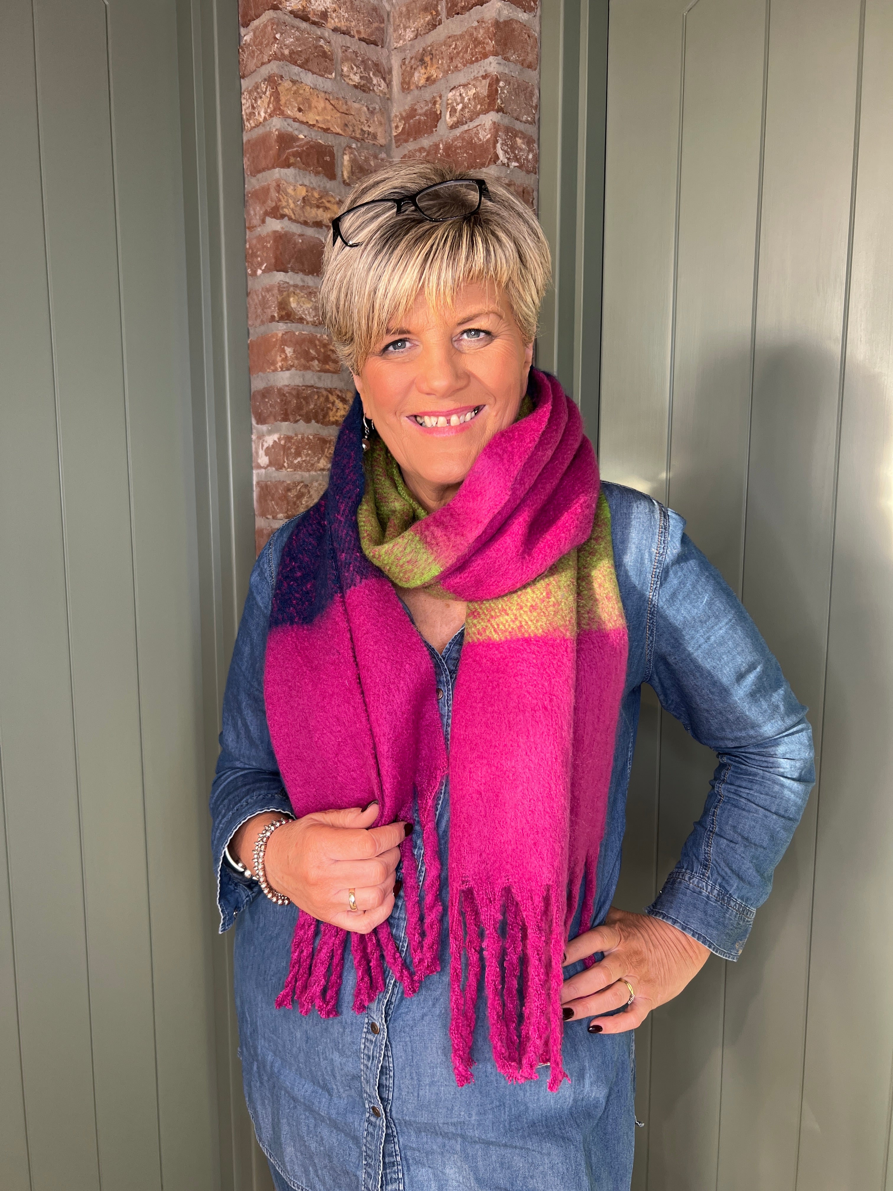 Sophie Colour Block Scarf In Pink Multi