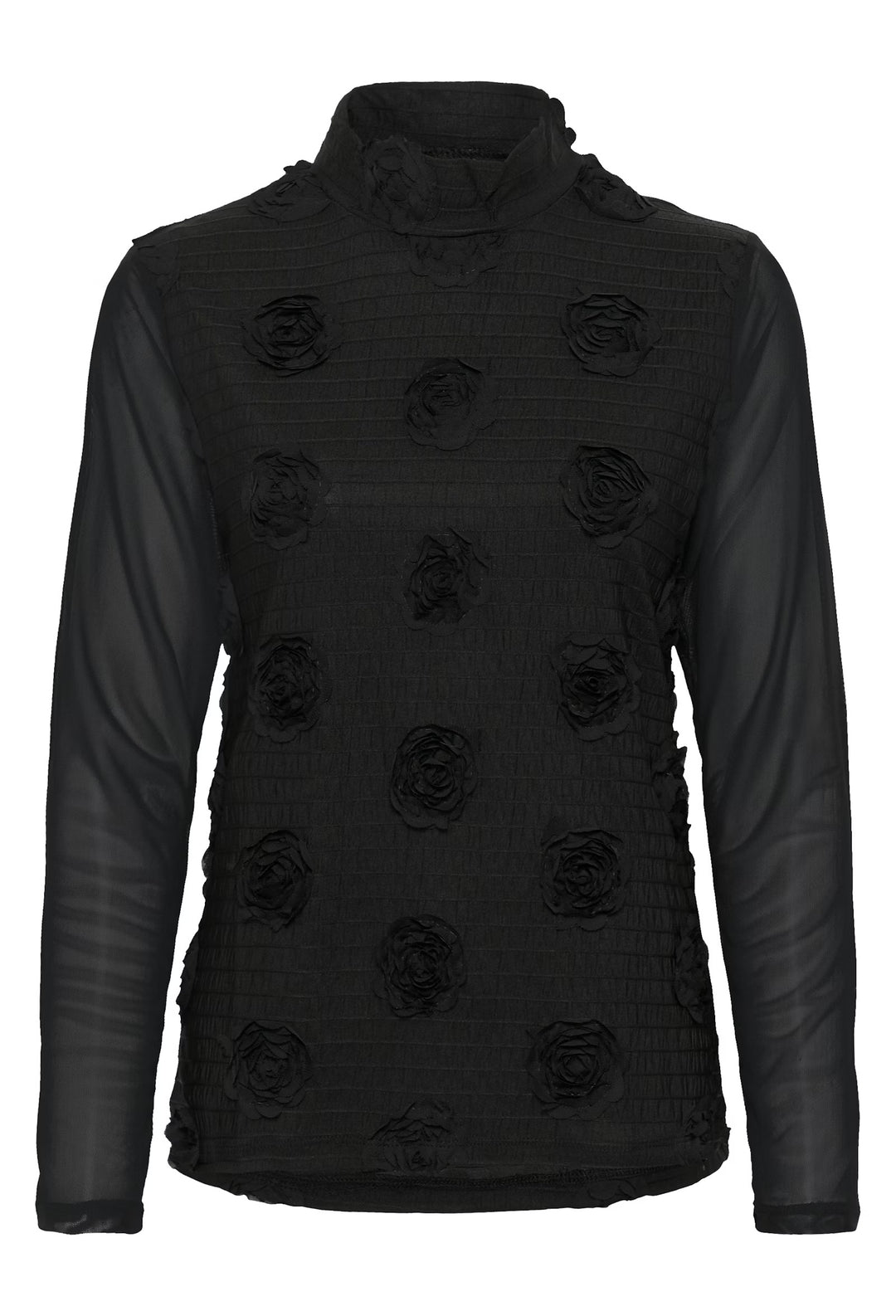 Culture Floral Print Mesh Top In Black