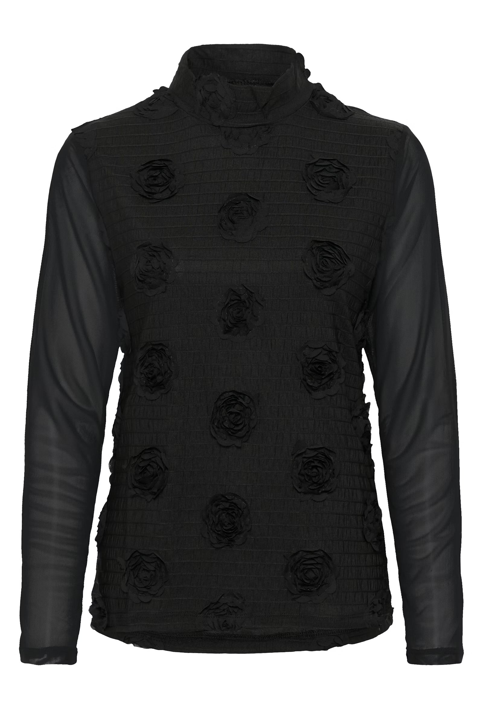 Culture Floral Print Mesh Top In Black