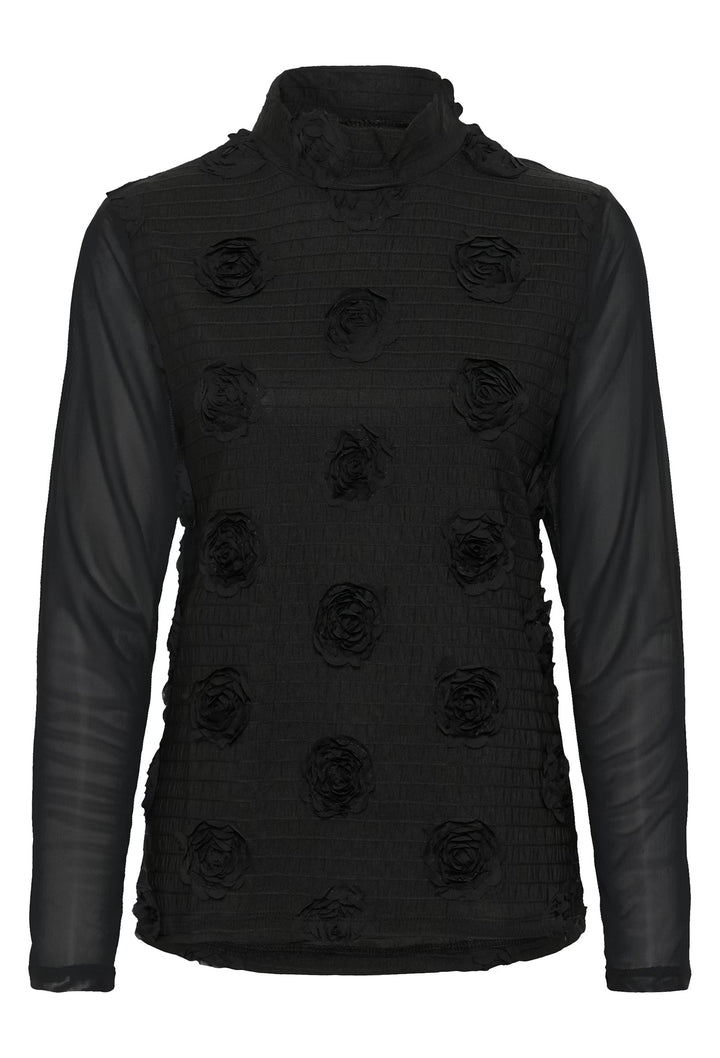 Culture Floral Print Mesh Top In Black