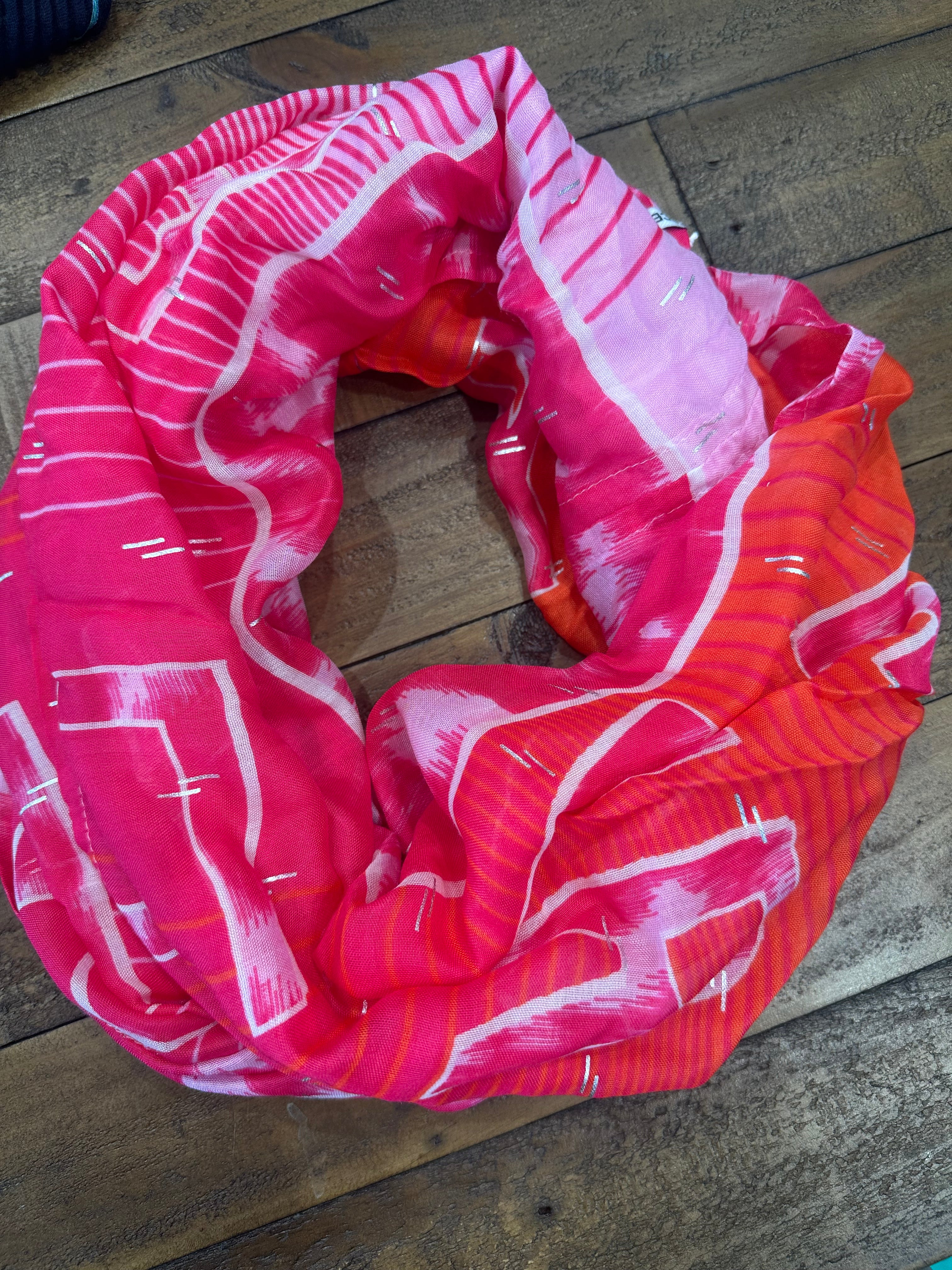 Cecil Print Loop Snood In Pink & Orange