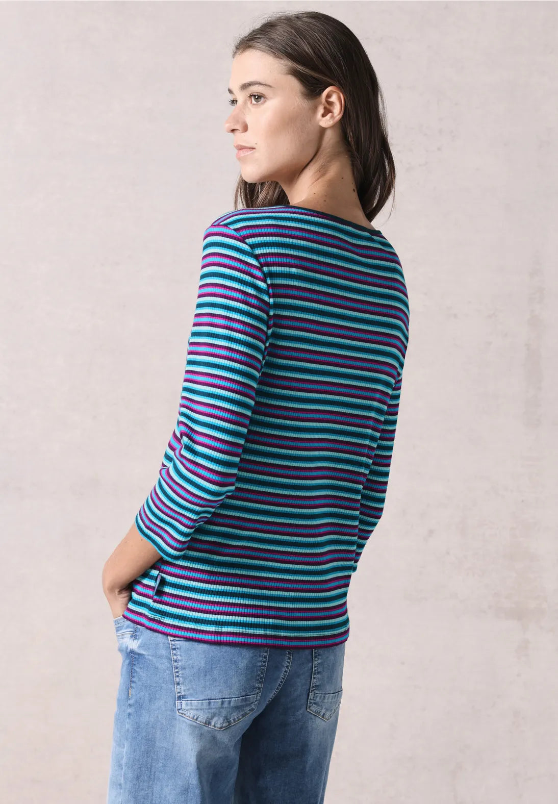 Cecil Striped Ribbed Top In Oil Blue