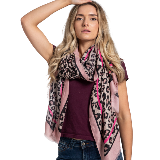 Amelia Leopard Print Scarf In Pink