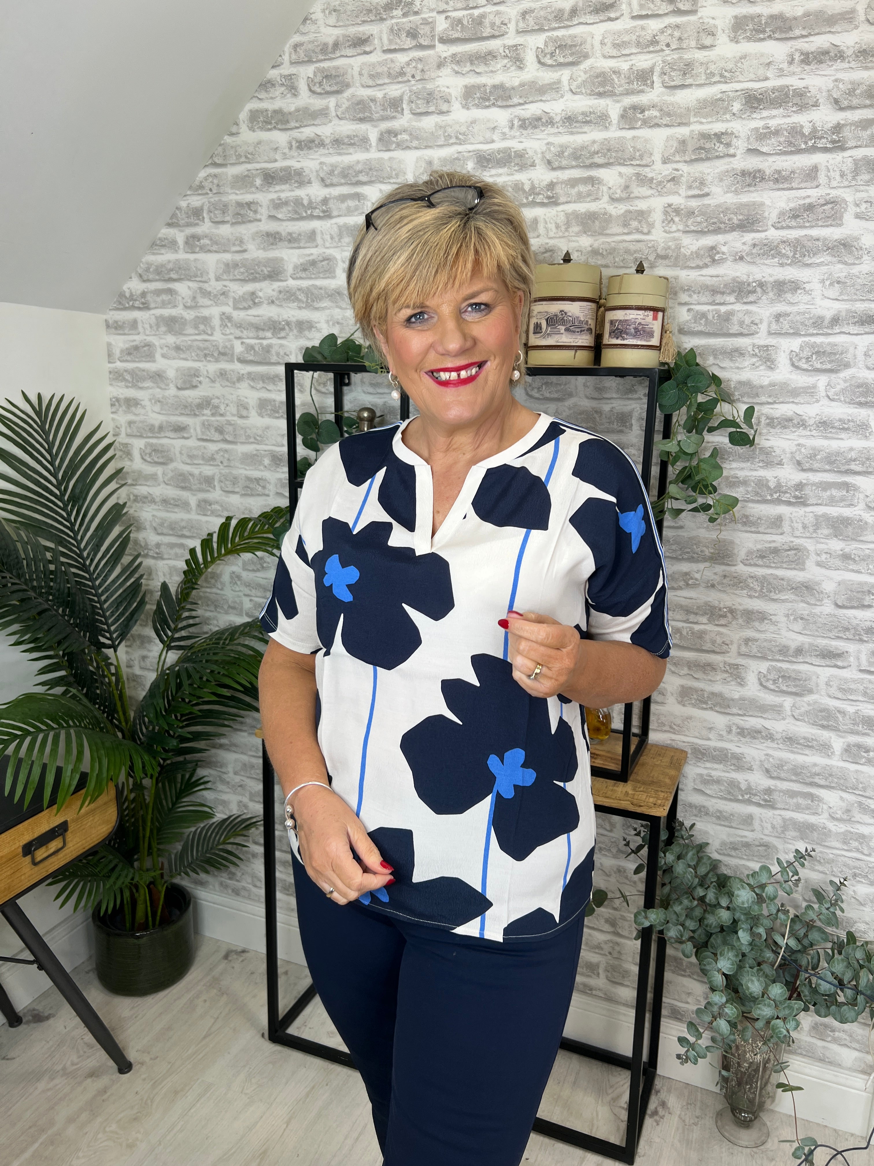 Oui Blouse With flower Print In Light stone & blue