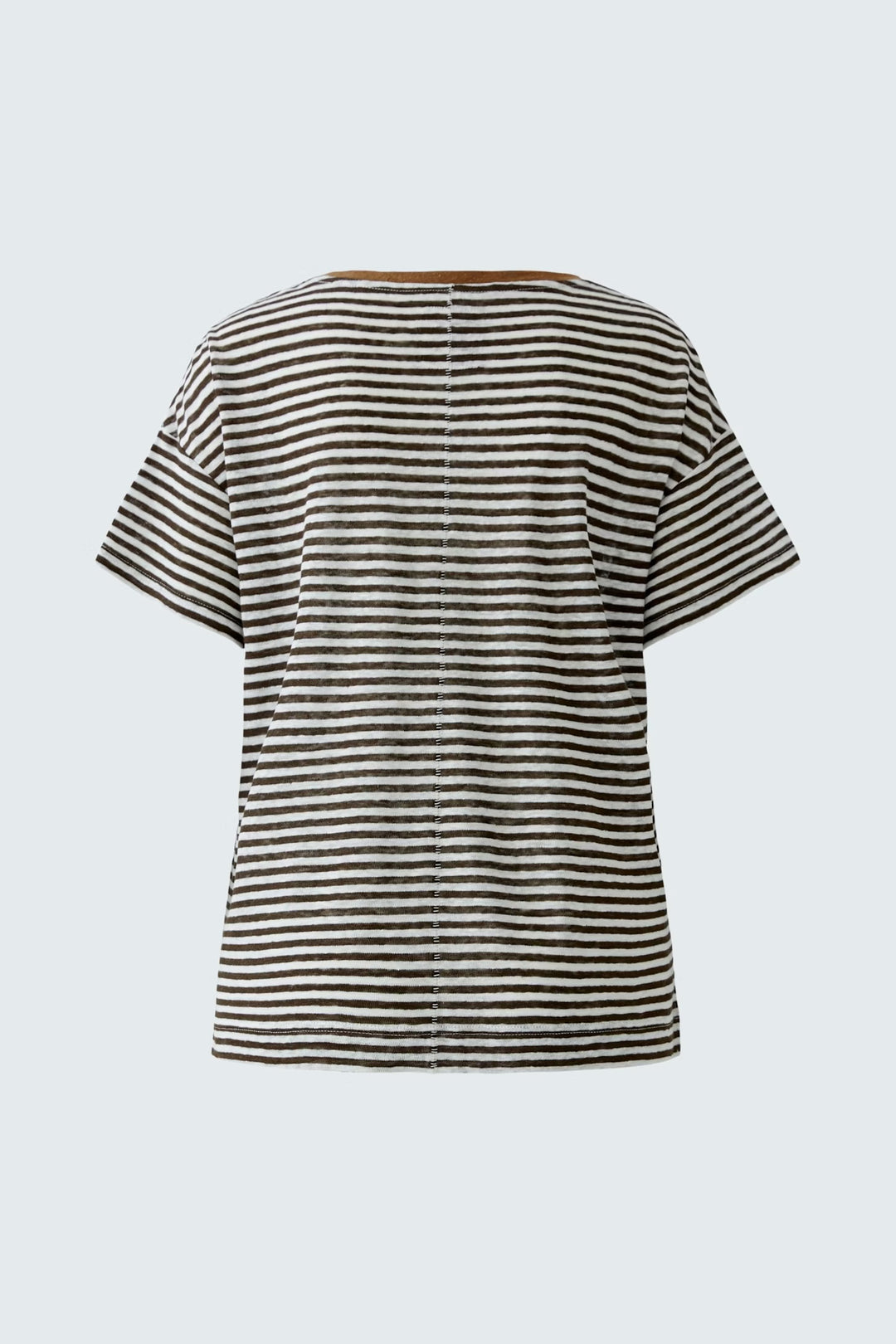 Oui Pure Linen t-shirt In dark brown & off white