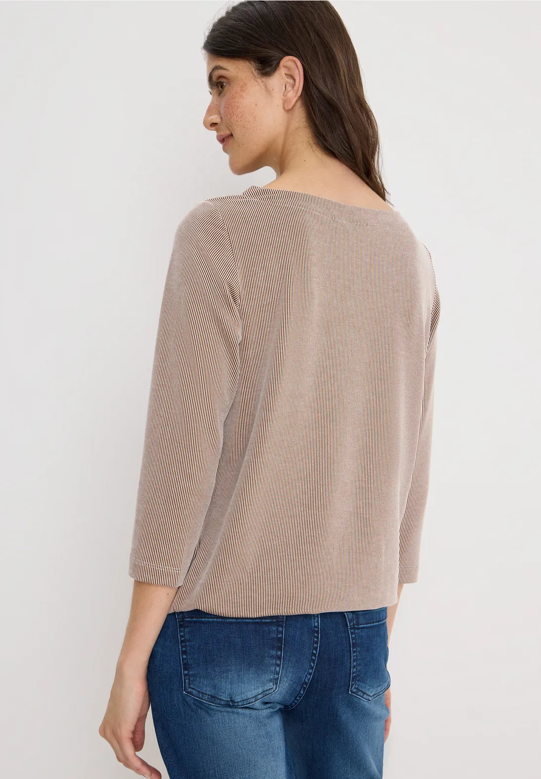 Cecil Striped Top In Mocha Carmel