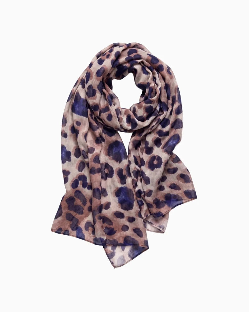 Leopard Scarf In navy & stone multi