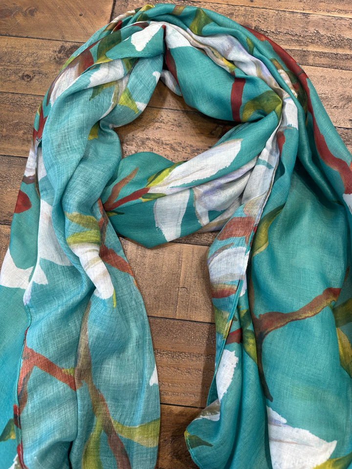 Amelia Magnolia Print Scarf In Dusty Mint