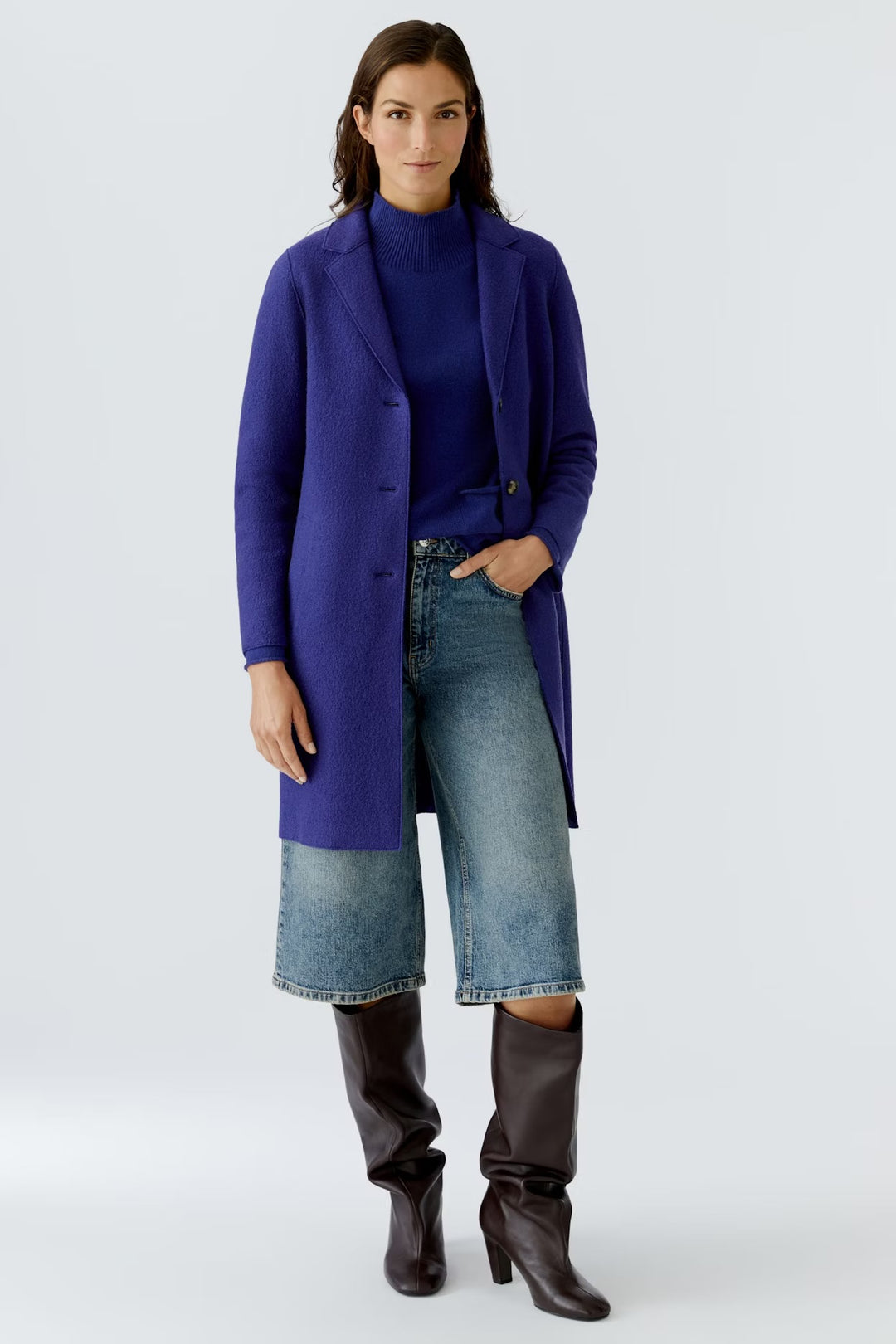 Oui Mayson Boiled Wool Coat In Blue Ribbon