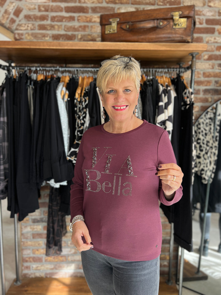 Monari Sweatshirt With Decorative Writing In Bordeaux