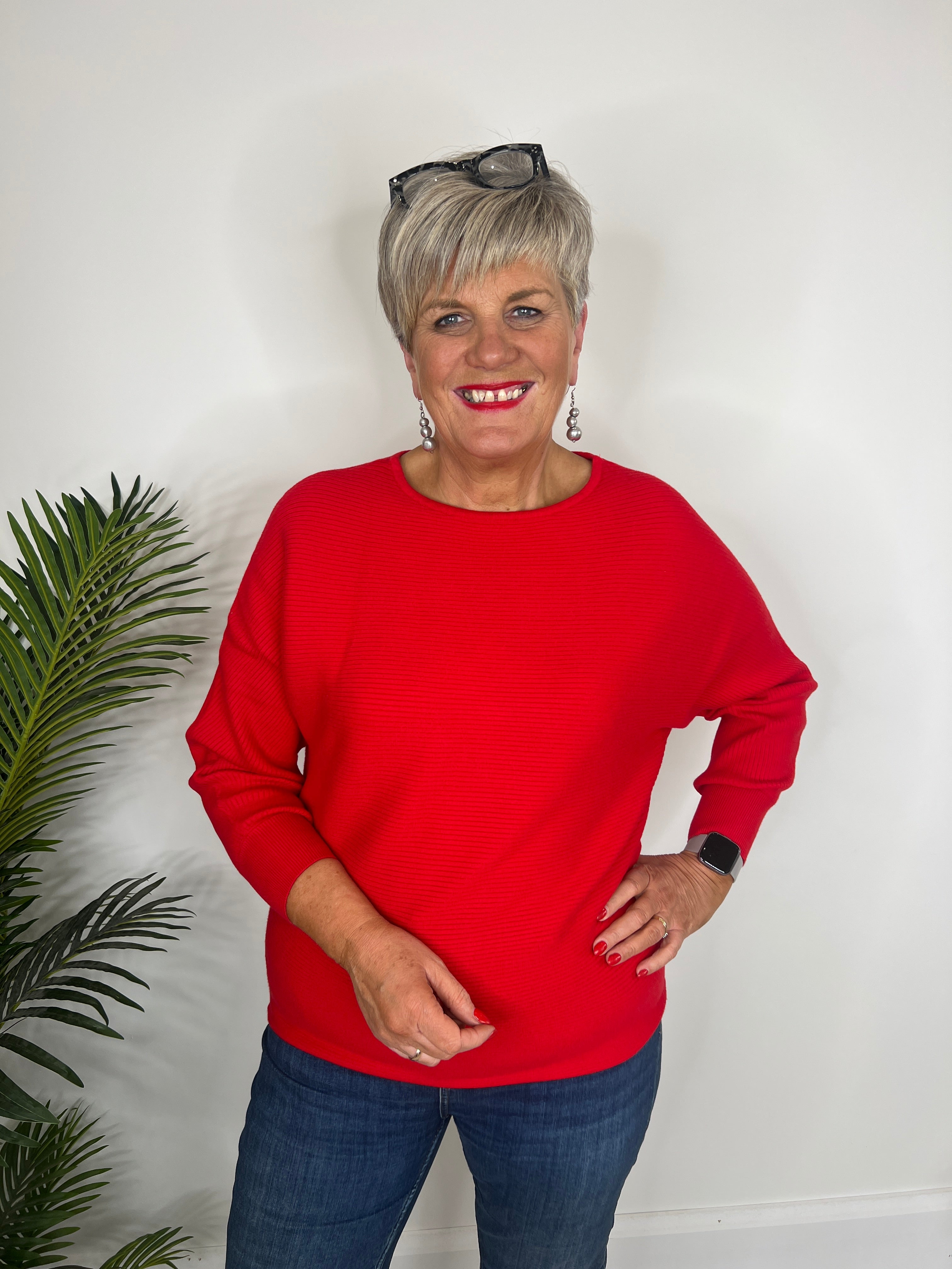 Street One Dolman Pullover In Racing Red