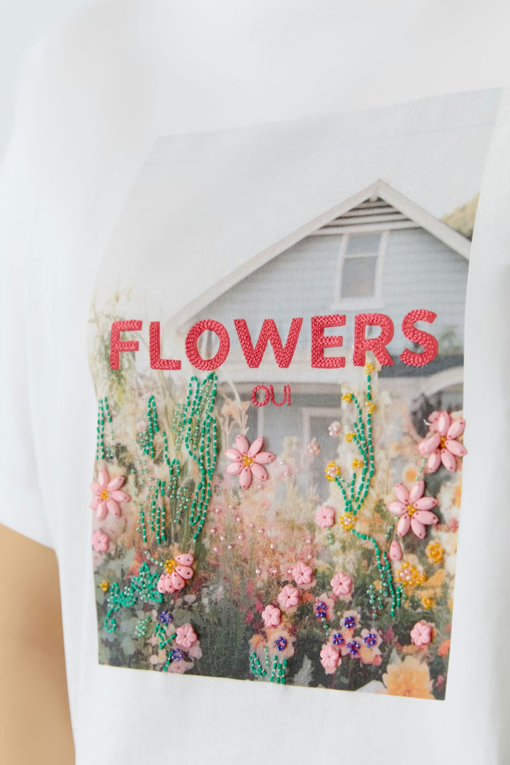 Oui Floral T-shirt In Optic White