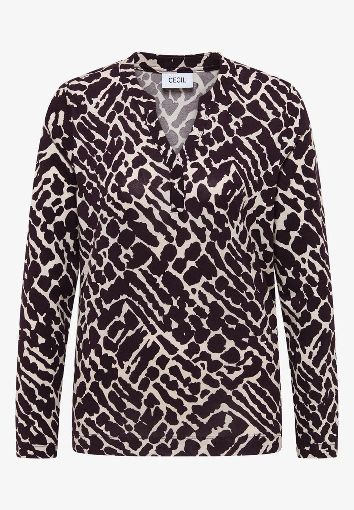 Cecil Split Neck Top In Eggplant Red