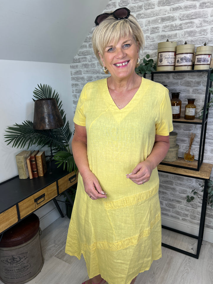 Peruzzi v-neck Linen Dress In Lemon