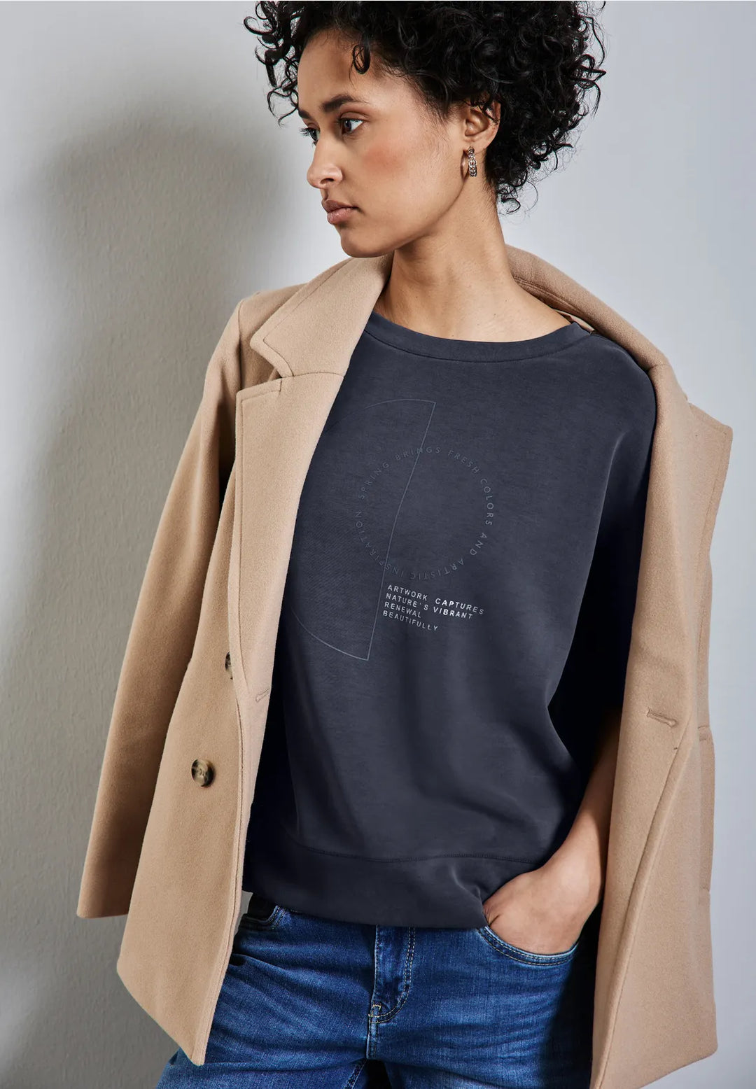 Street One Silk Look Jumper In Deep Tint Blue