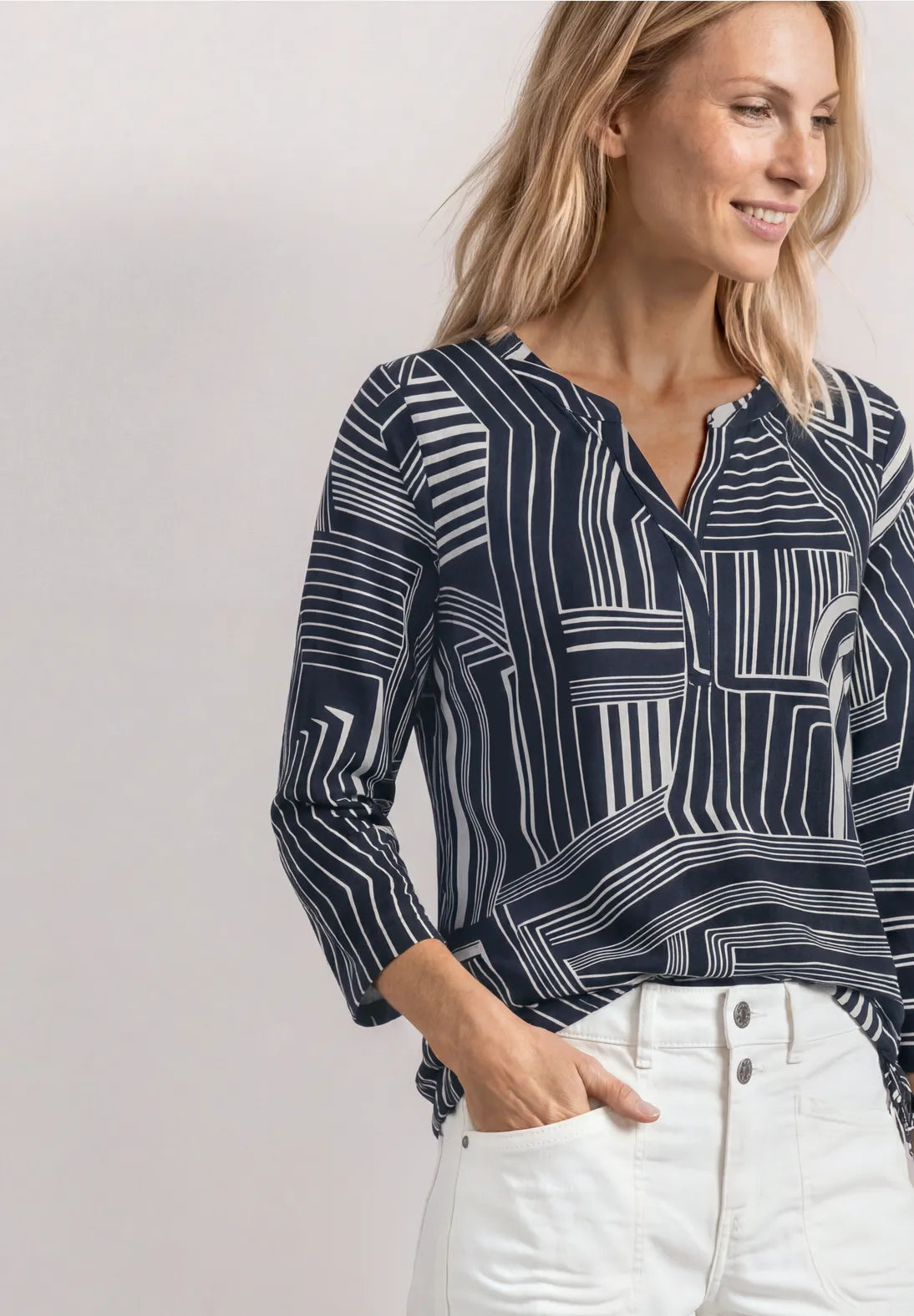 Street One printed jersey top in darkest blue