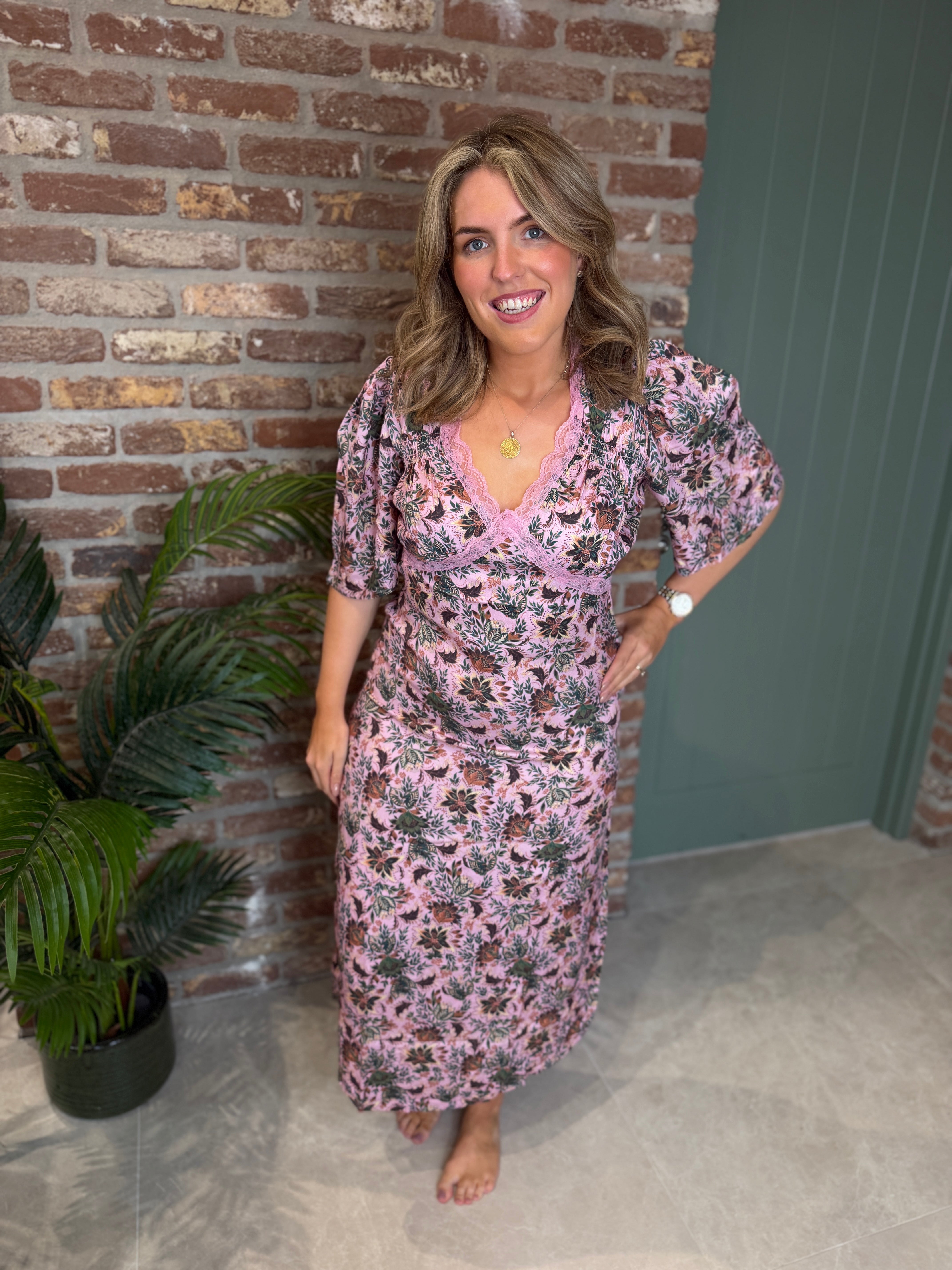 Bloom print dress in pink multi