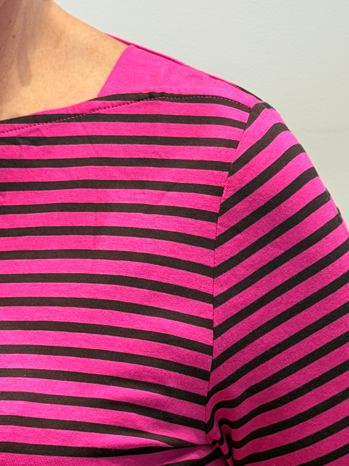 Striped boat neck top in pink & brown