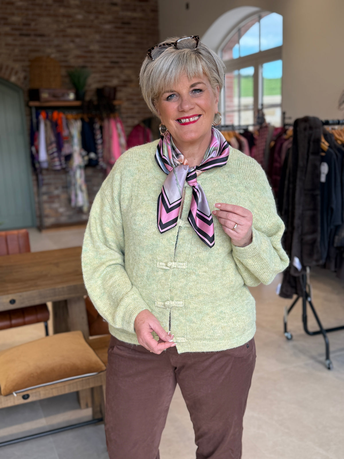 Nukami satin neck scarf in pink multi