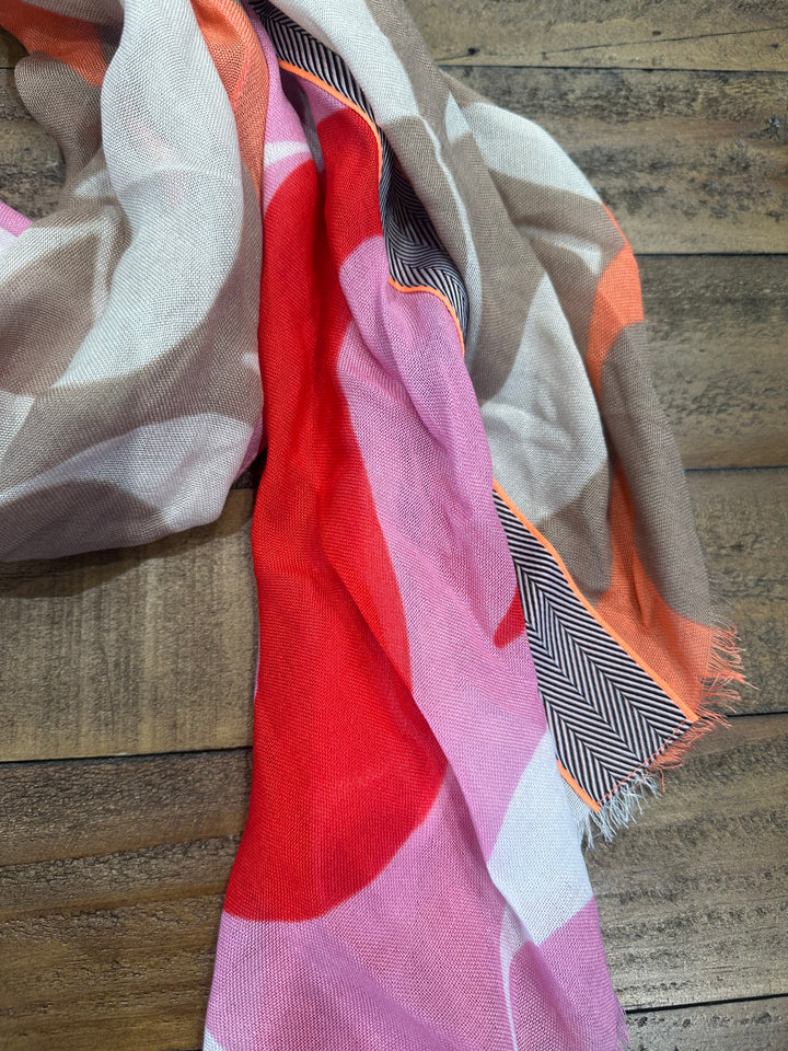 Street One Printed Scarf In Pink & Taupe  (MARKED)
