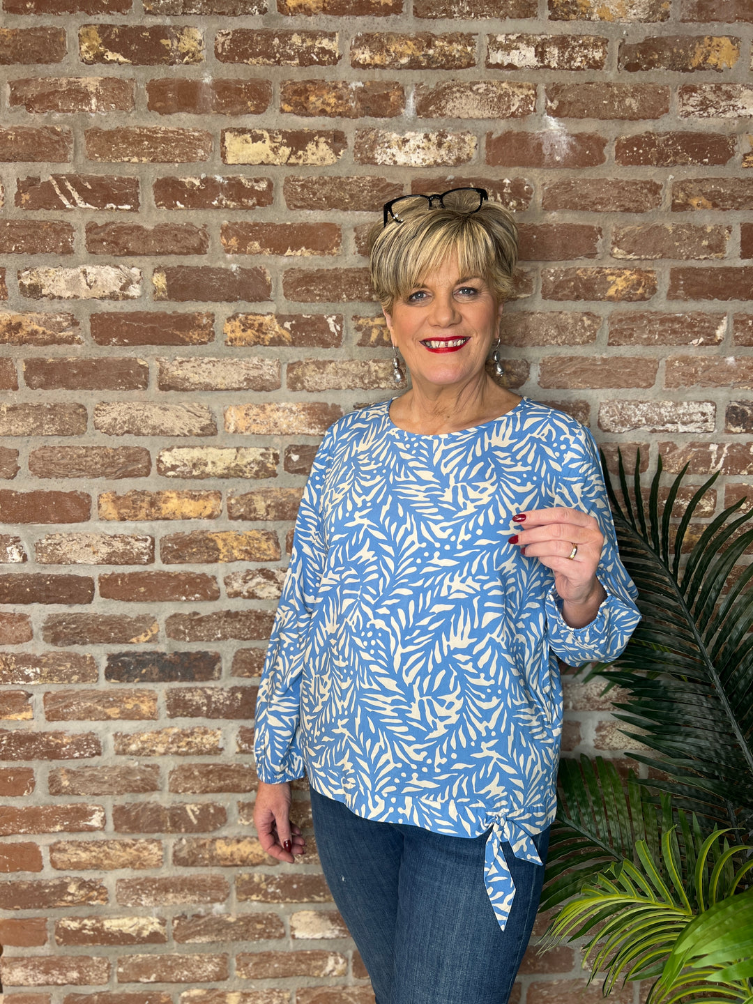 Cecil Two Tone Blouse In Fountain Blue