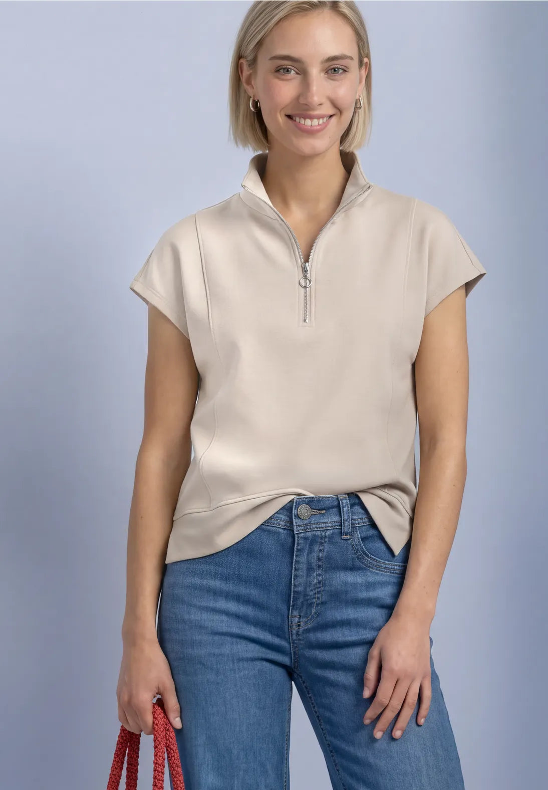 Silk look zipper vest in clay sand