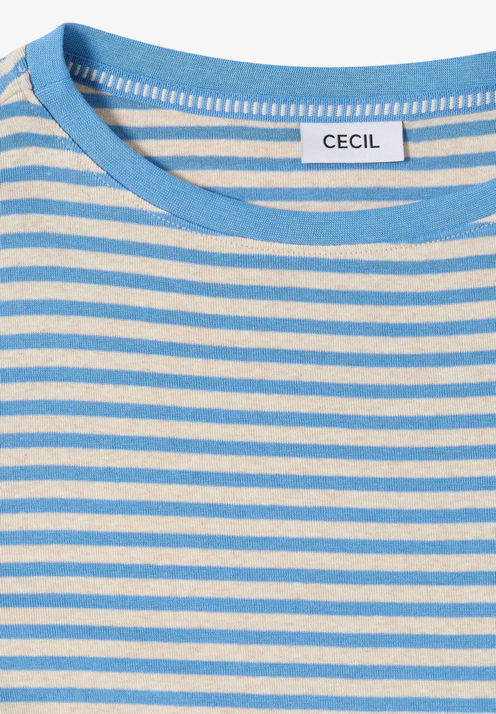 Cecil Basic Striped Top In Fountain Blue