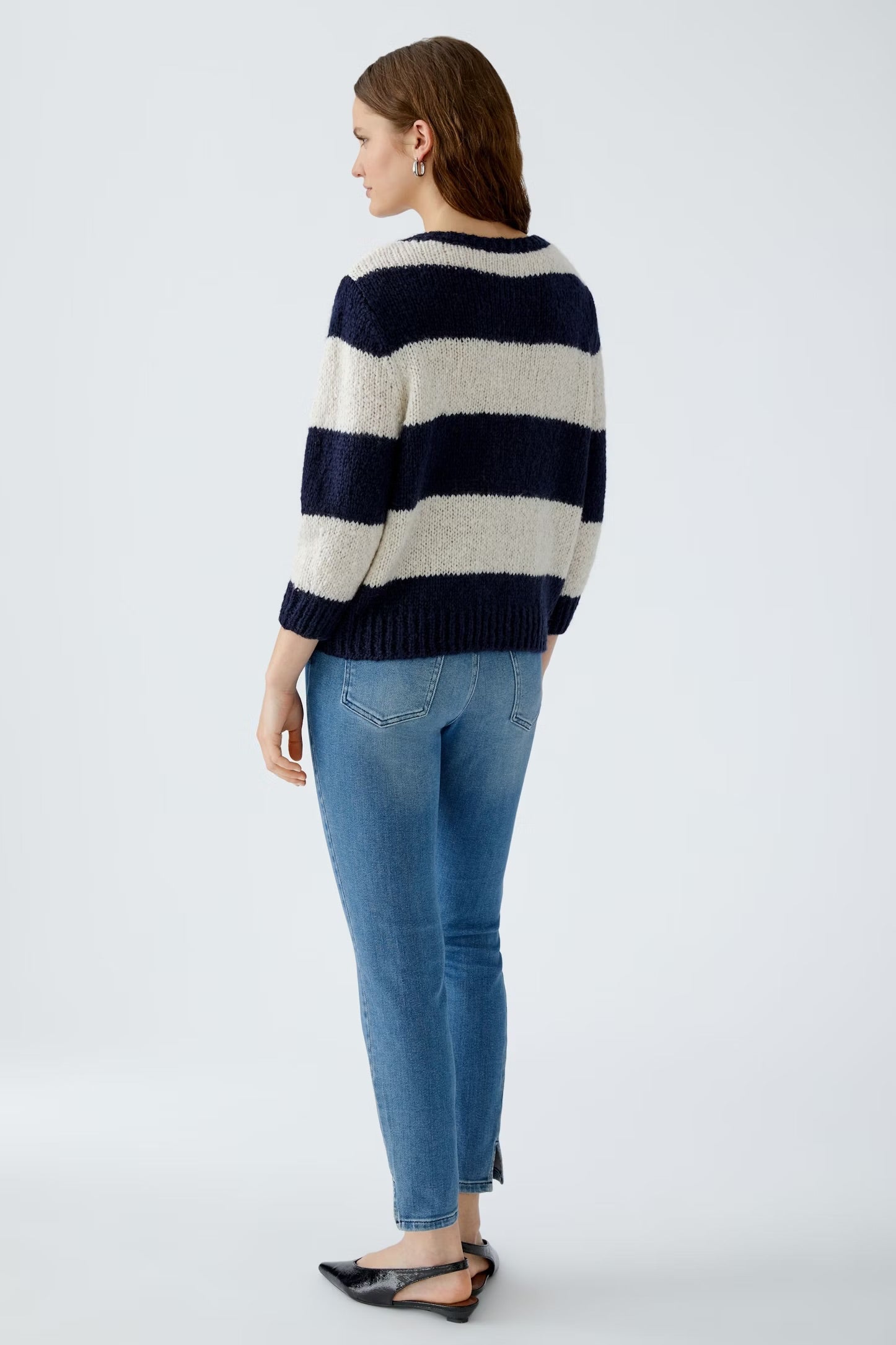 Oui Esmy Striped Pullover In Dark Blue & Stone
