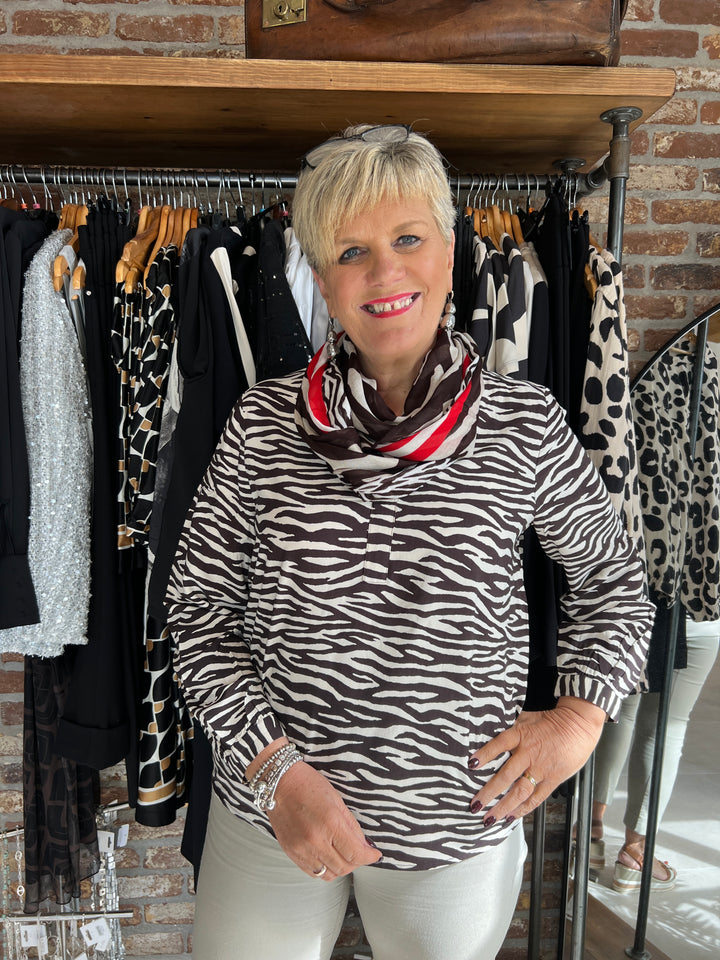 Street One Zebra Print Blouse In Roast Brown